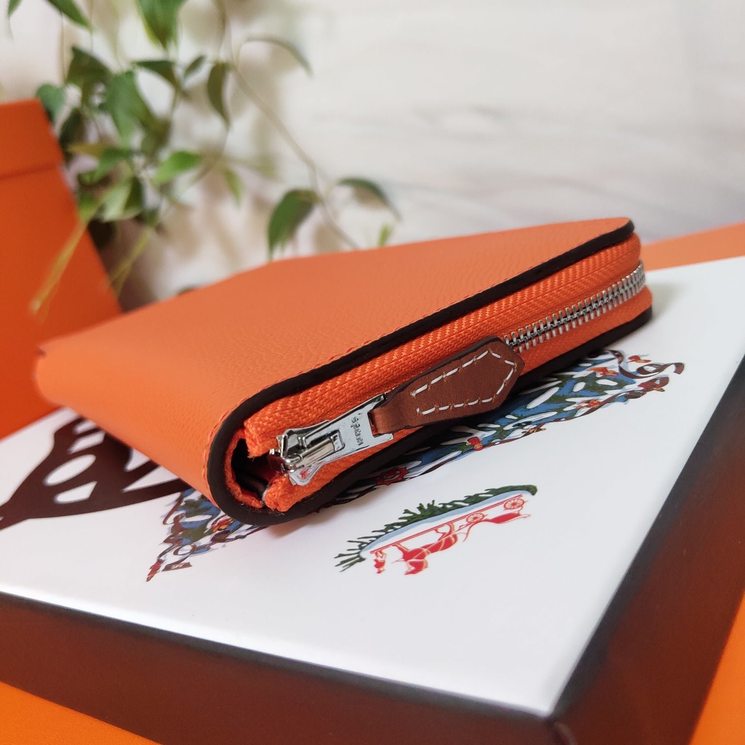HERMES Zipper Wallet 20 Orange Epsom - Image 3