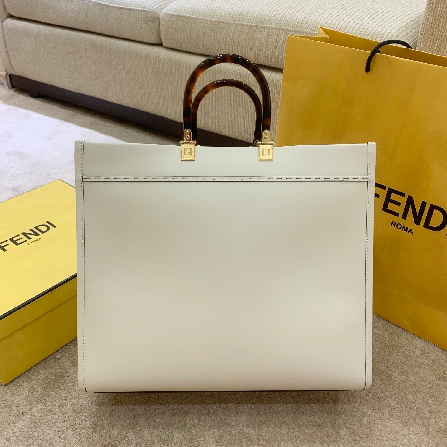 Alternative view of Fendi Shine 40 White Embossed Calfskin Tote Bag