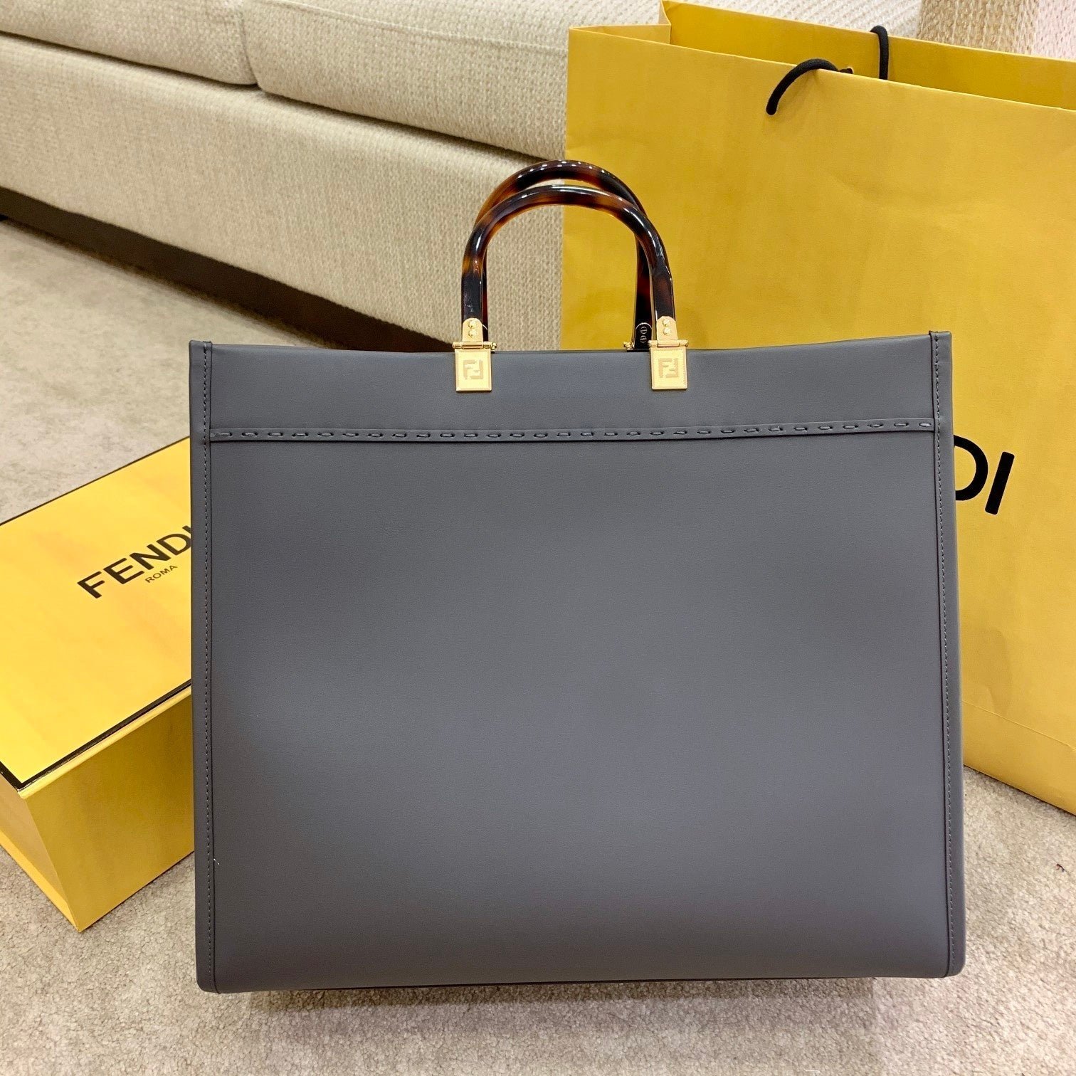 Alternative view of Fendi Shine 40 Stone Grey Embossed Calfskin Tote