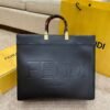 Fendi Shine 40 Black Embossed Calfskin Tote Bag