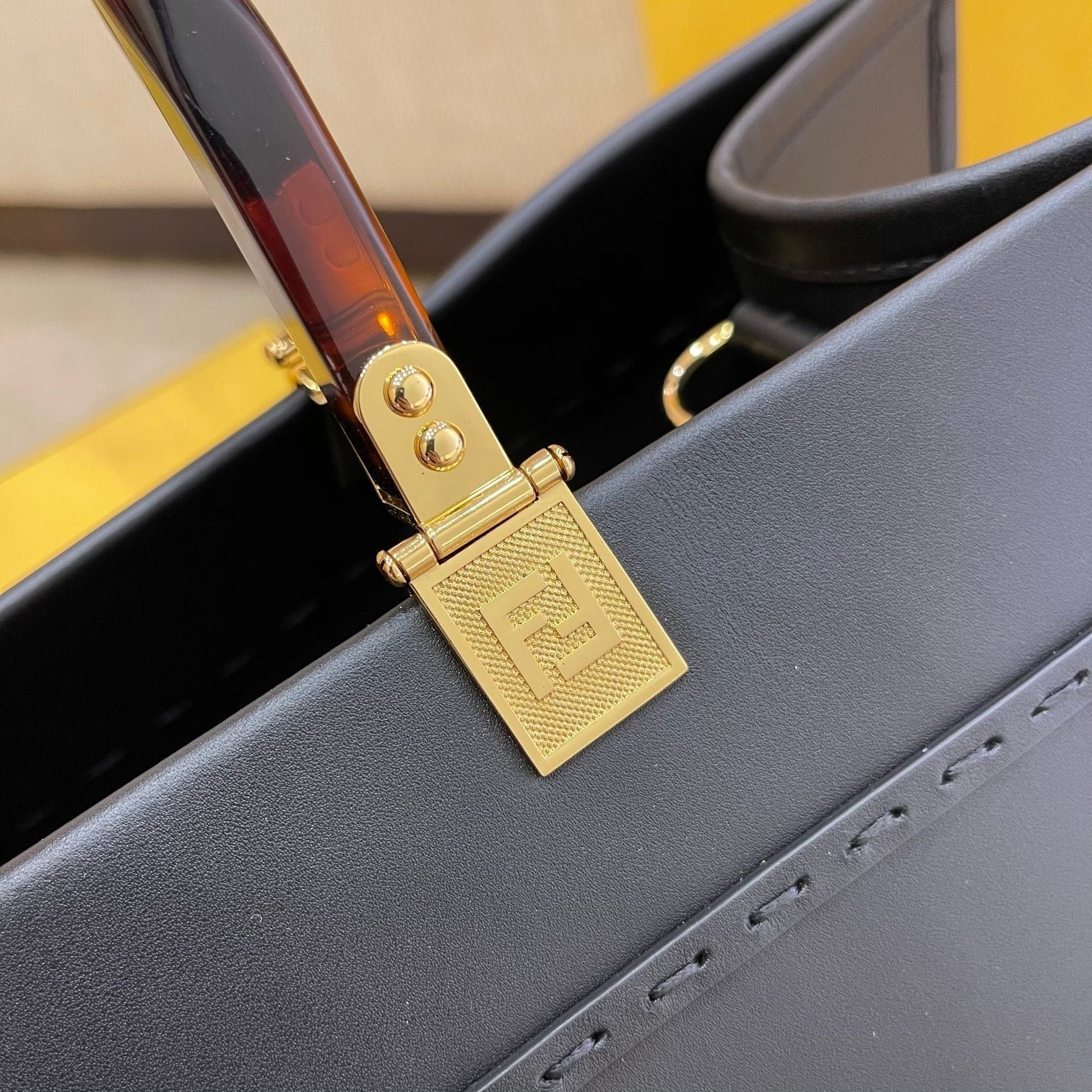 Alternative view of Fendi Shine 40 Black Embossed Calfskin Tote Bag