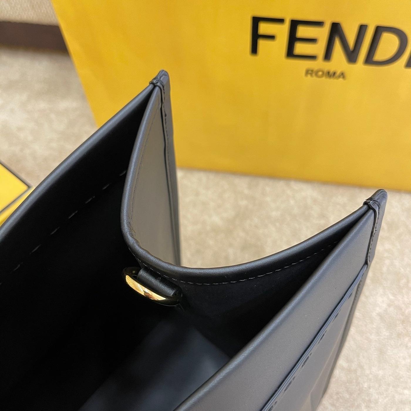 Fendi Shine 40 Black Embossed Calfskin Tote Bag - Image 3
