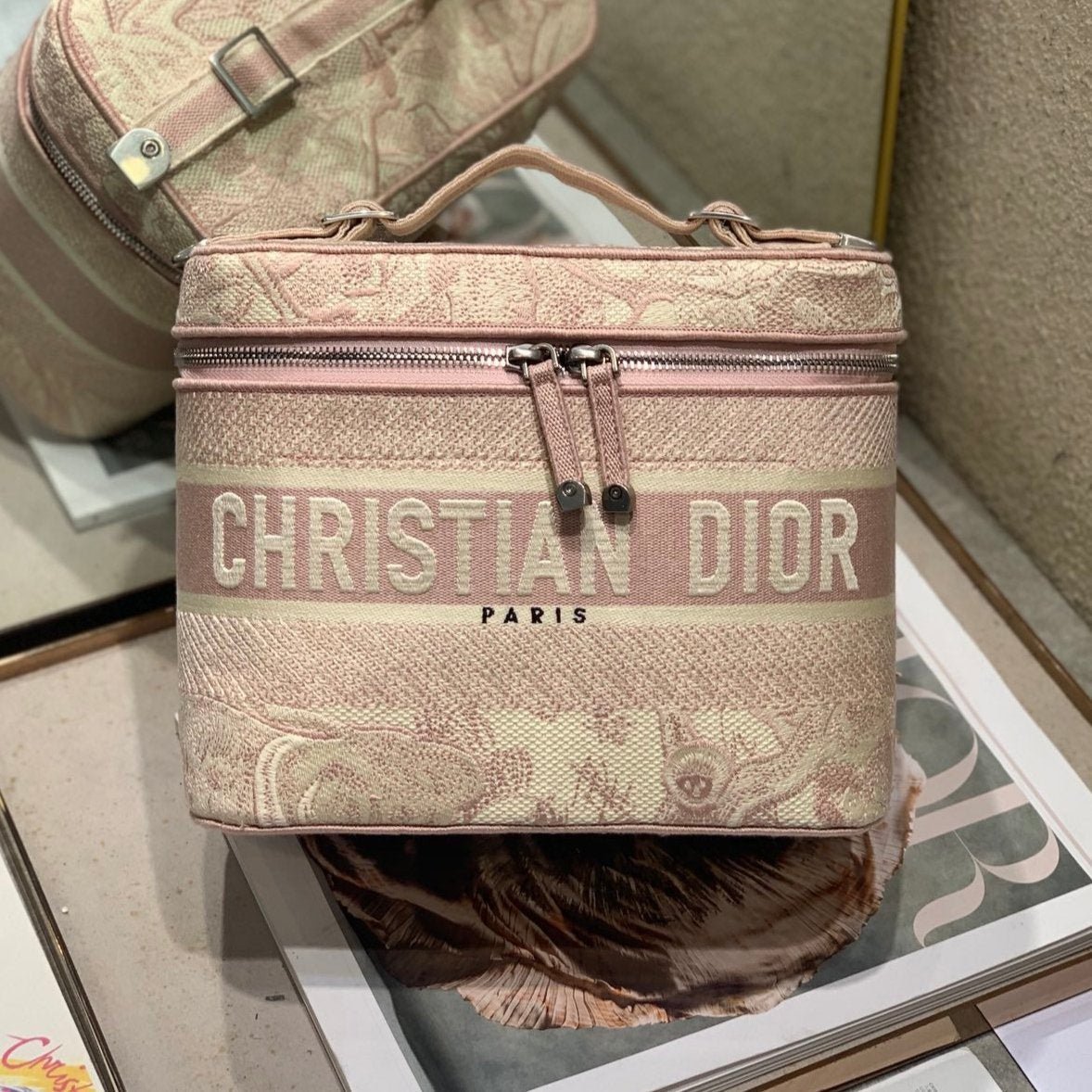 Dior Vanity Series Peach Pink Oblique Jacquard Bag