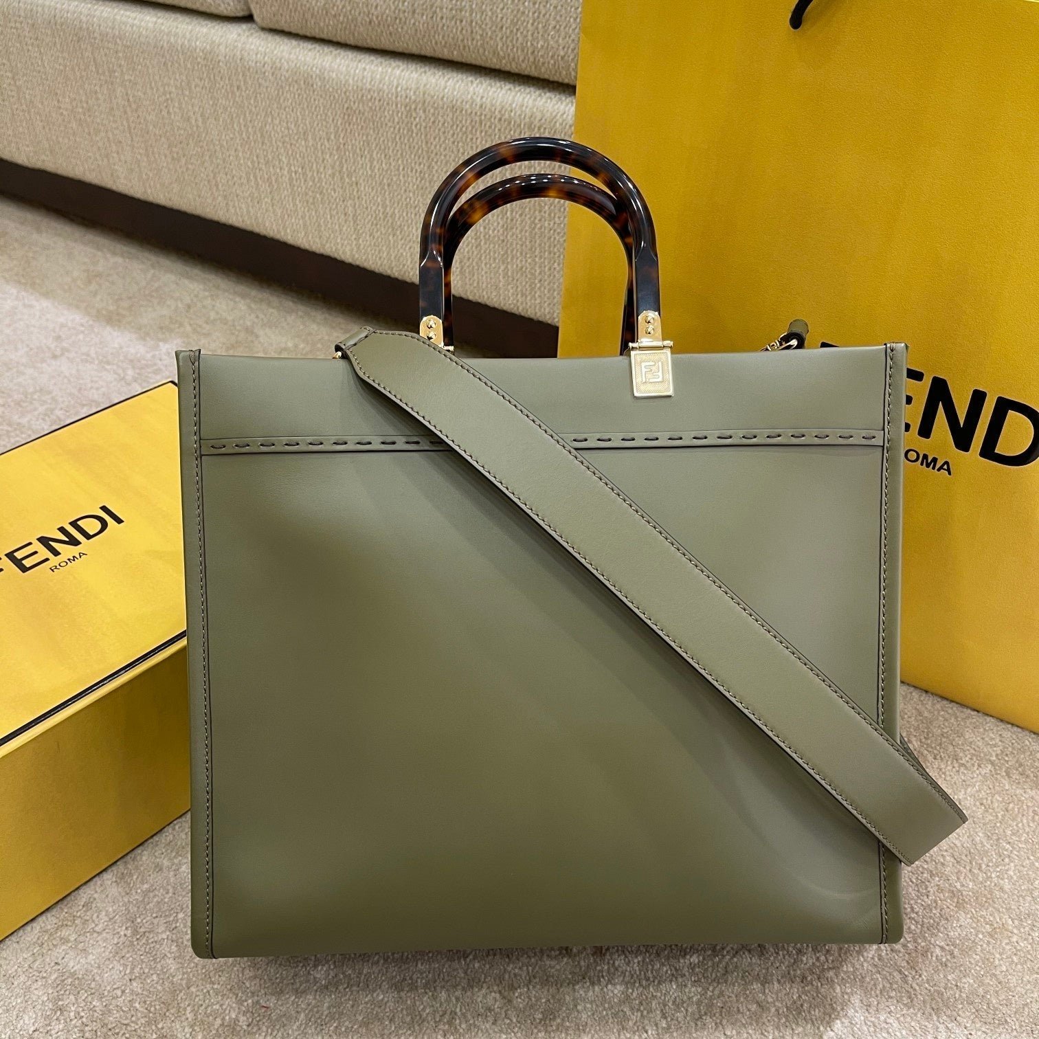 Alternative view of Fendi Shine Large 35 Olive Green Calfskin Tote