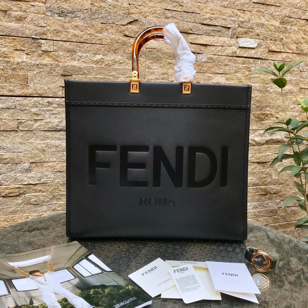 Fendi Sunshine Large 40.5 Black Calfskin Tote Bag