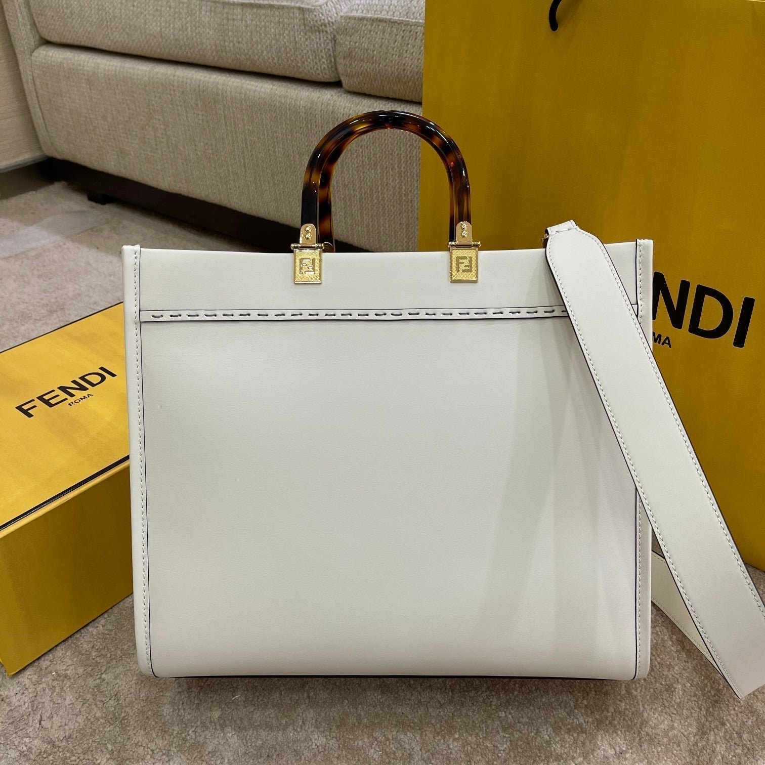 Alternative view of Fendi Shine Large 35 White Calfskin Tote Bag