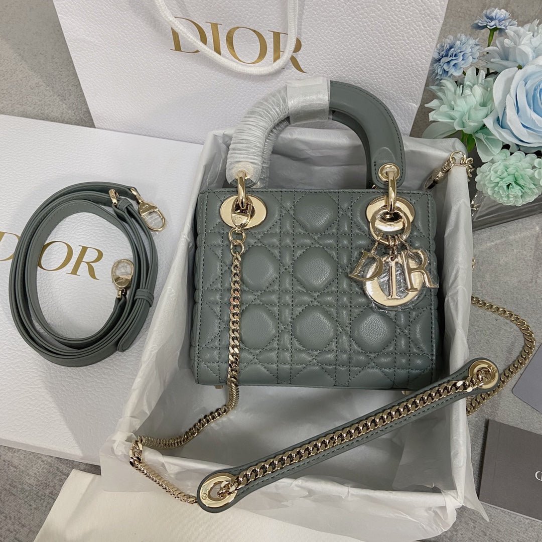 Dior Mini Lady Rock Gray Lambskin Quilted Handbag