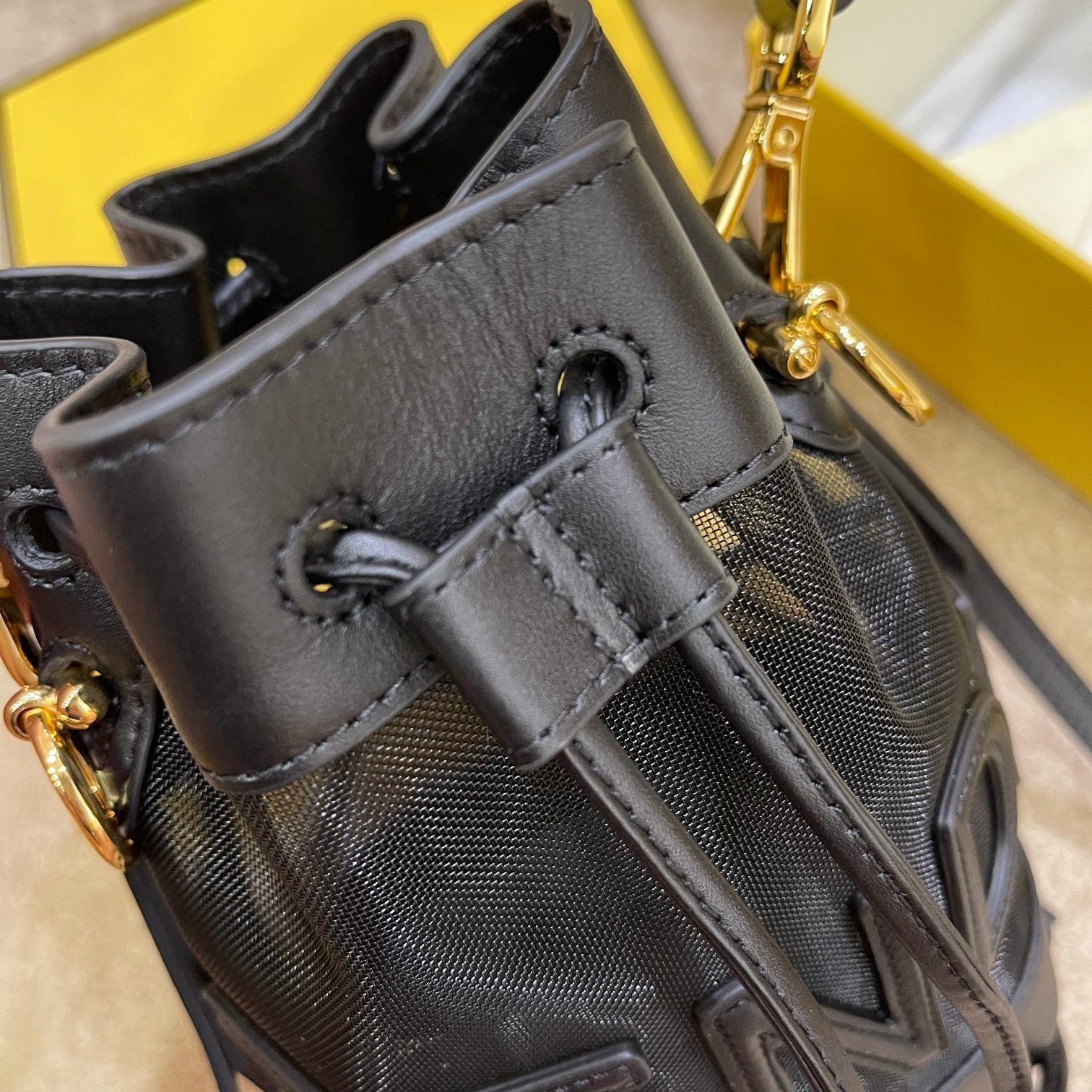 Fendi Mon Tresor Black Calfskin & Mesh Bucket - Image 4