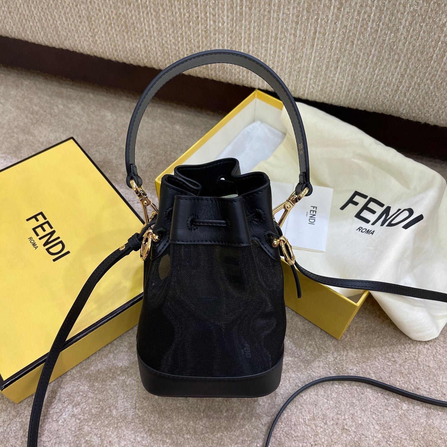 Alternative view of Fendi Mon Tresor Black Calfskin & Mesh Bucket