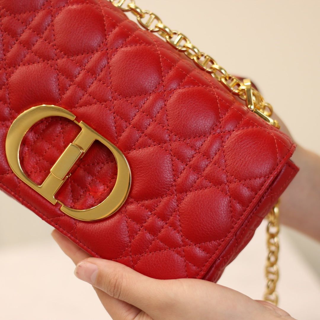 Dior Caro Mini 20 Candy Red Calfskin Cannage Bag - Image 6