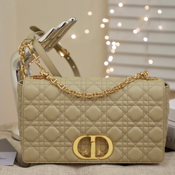 Dior Large Caro Light Beige Calfskin Flap Handbag