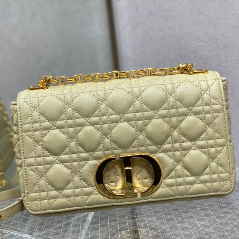 Dior Medium Caro Light Yellow Calfskin Crossbody Bag