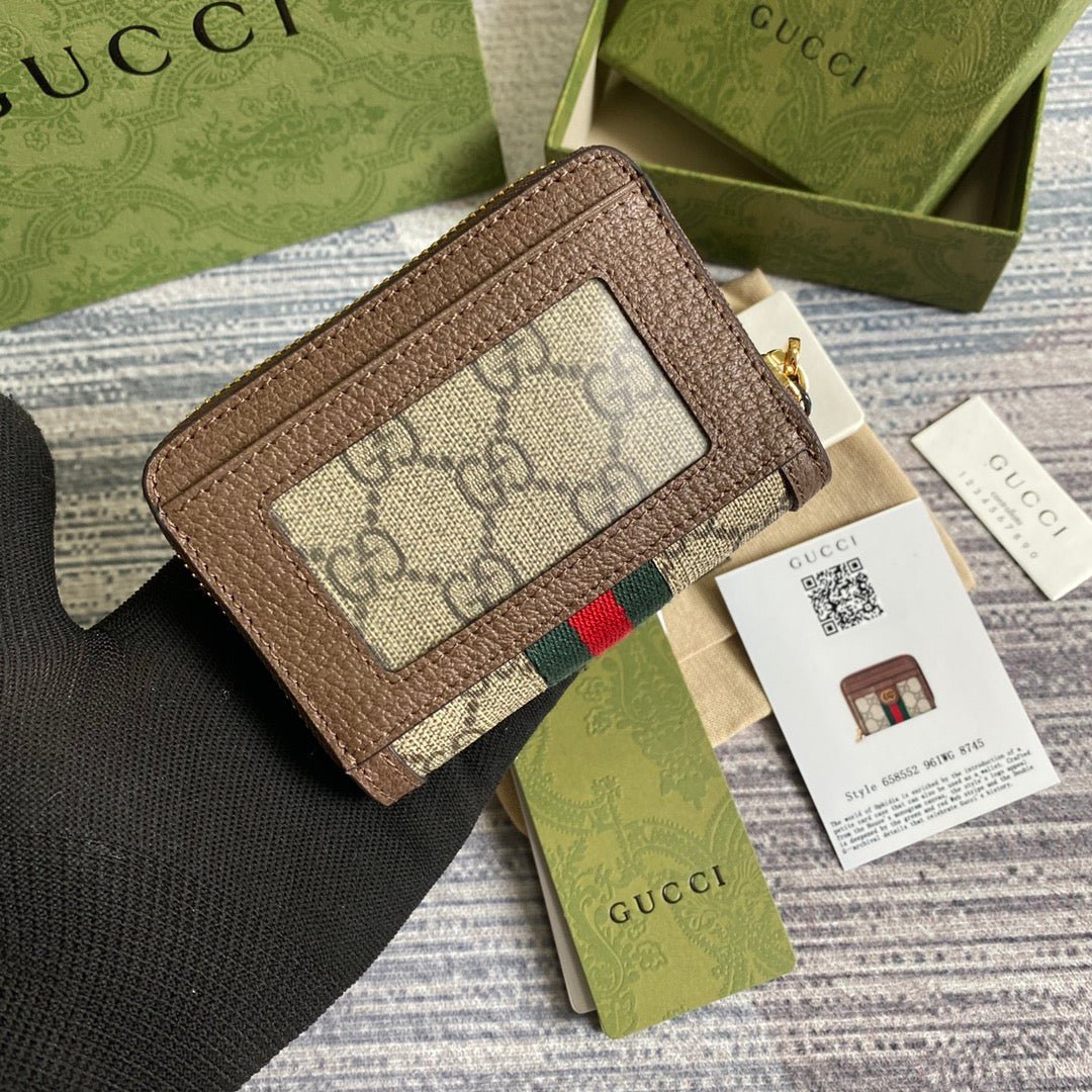 GUCCI Web Stripe Zip Card Wallet - Image 5