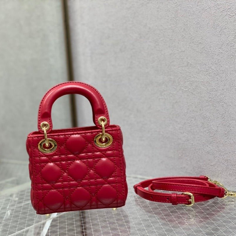 Dior Micro Lady 12cm Red Lambskin Quilted Bag