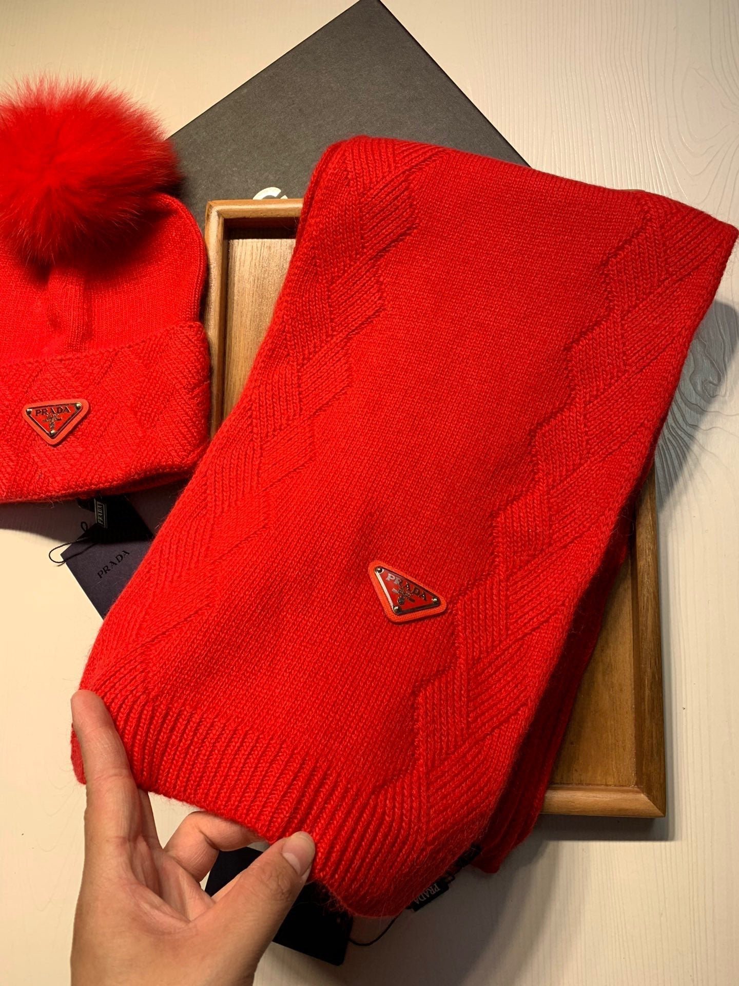 Alternative view of Prada Style Red Knit Hat Scarf Set