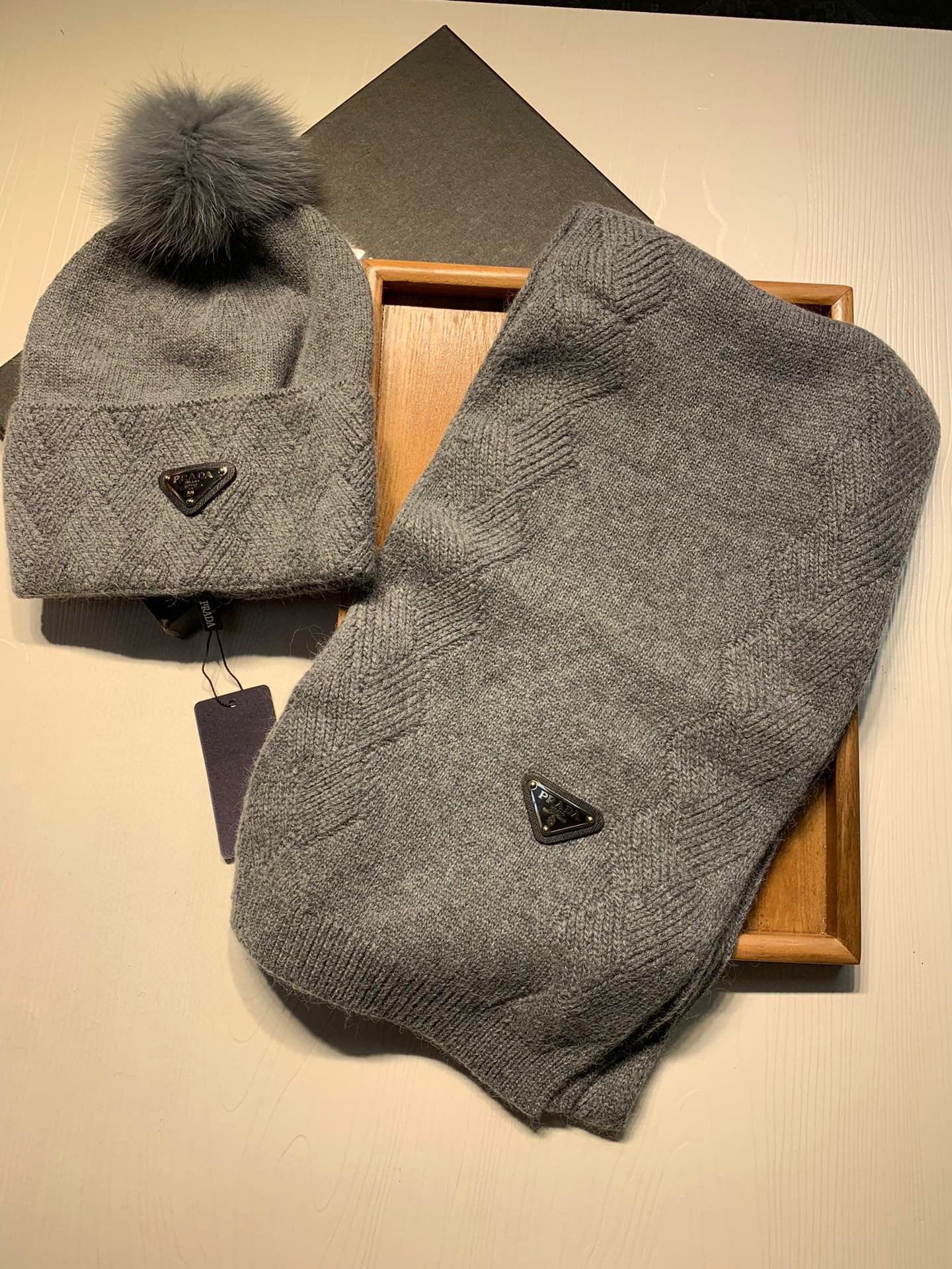 Prada Style Grey Pom Pom Knit Set - Image 3