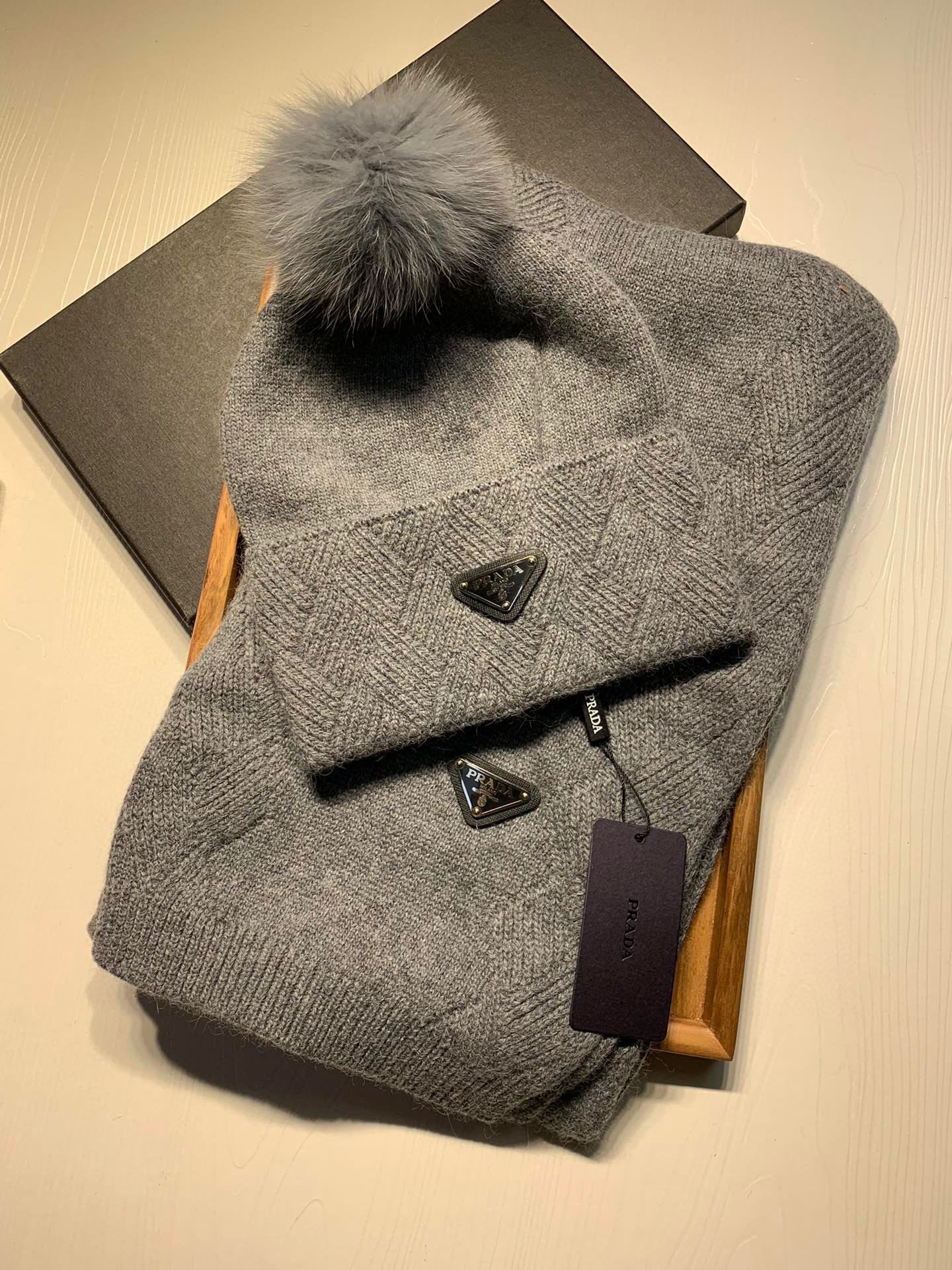 Prada Style Grey Pom Pom Knit Set - Image 7