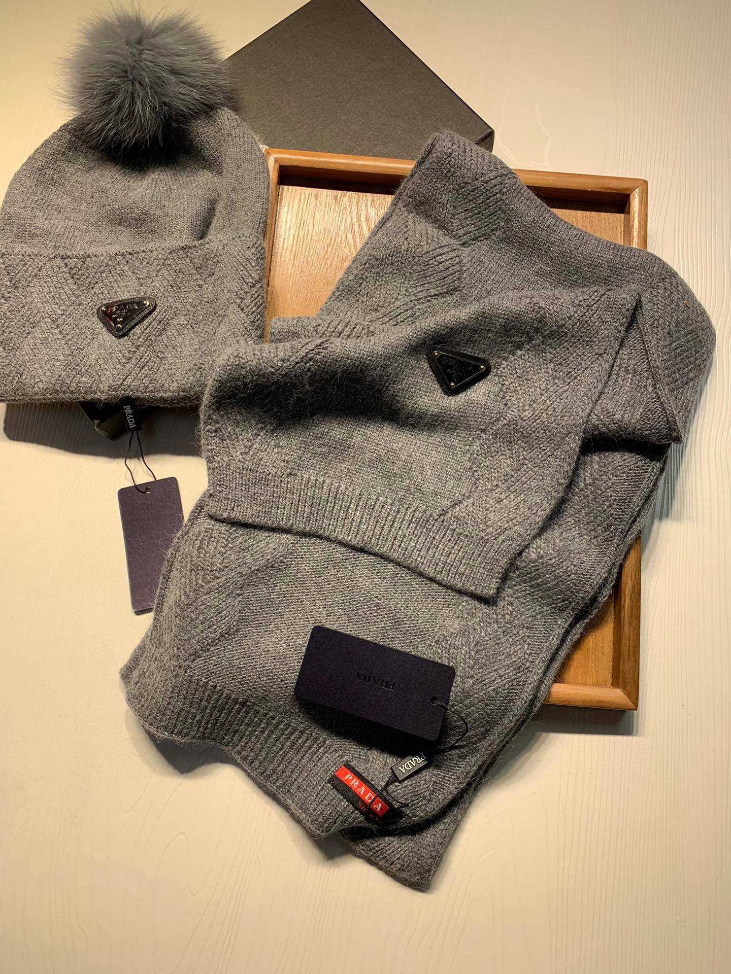 Prada Style Grey Pom Pom Knit Set - Image 6