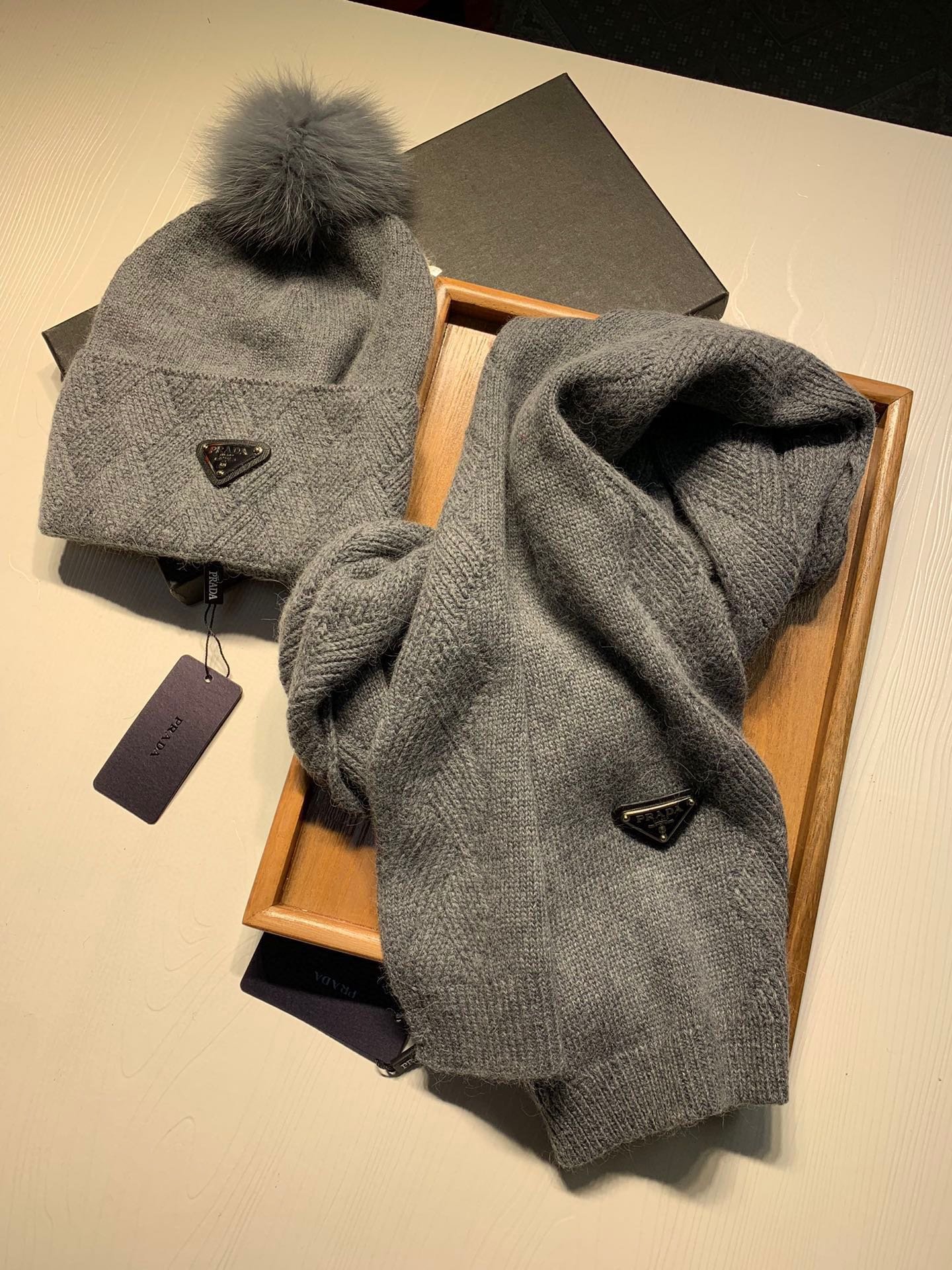 Prada Style Grey Pom Pom Knit Set - Image 5