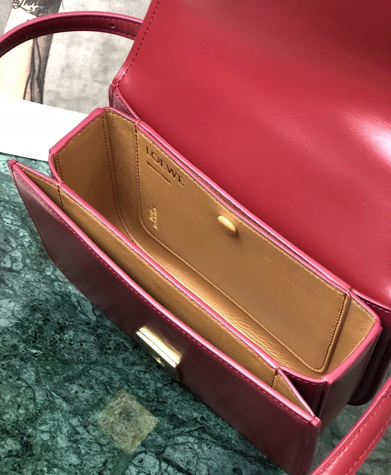 LOE GOYA BAG 18 IN CHERRY RED SILK CALFSKIN - Image 6