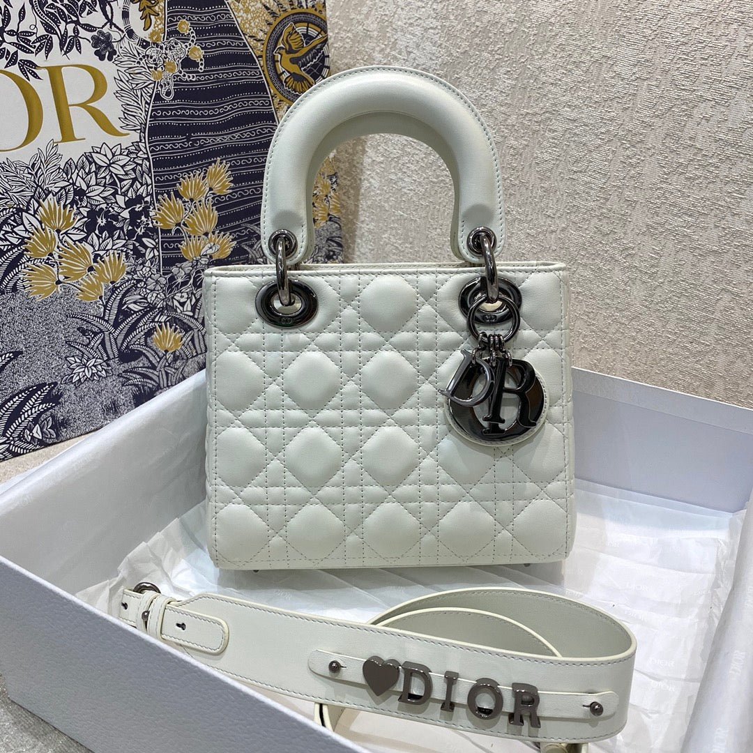 Dior Small Lady White Lambskin Shoulder Bag