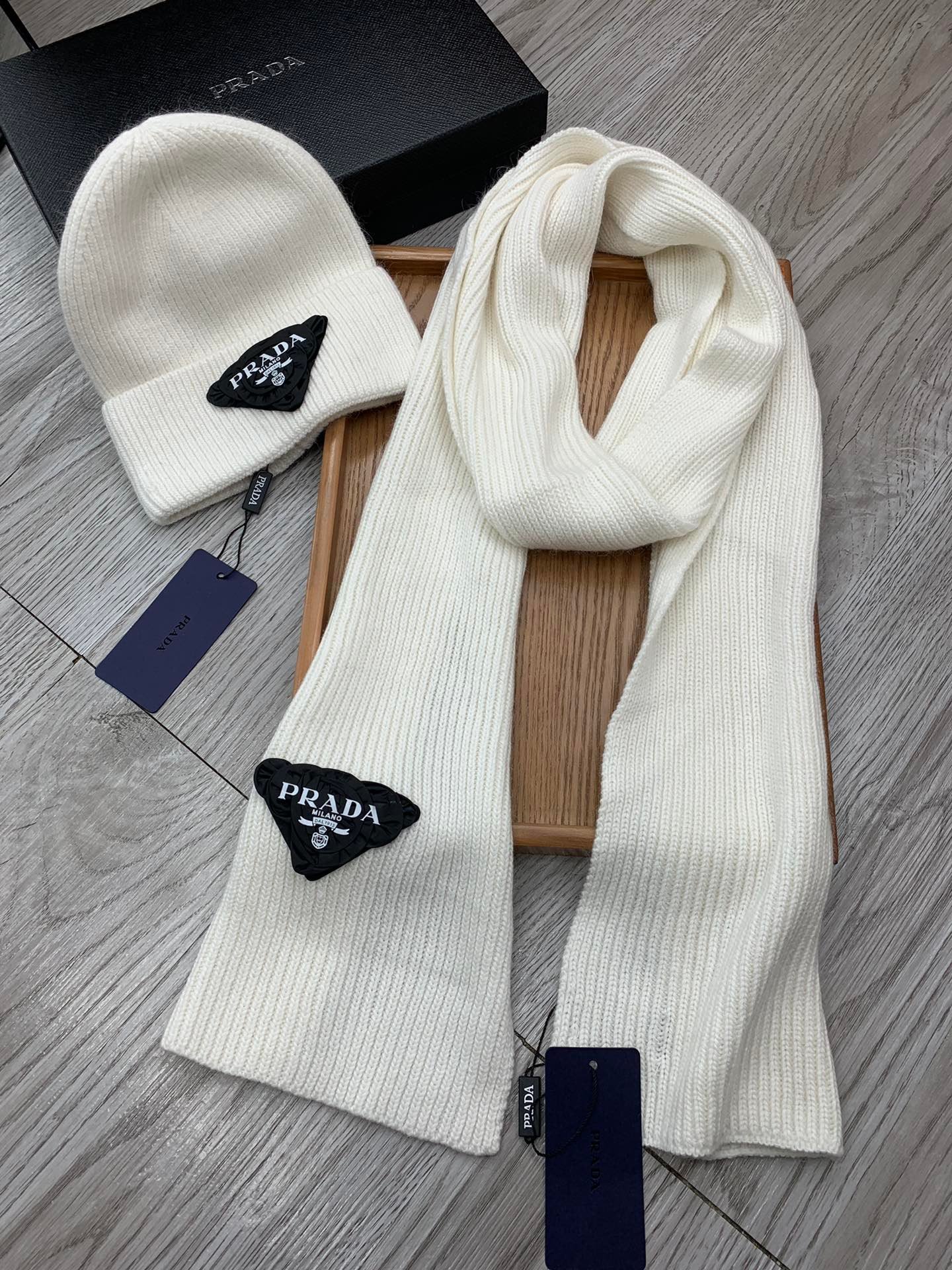 Alternative view of Prada Style White Rib Knit Logo Set