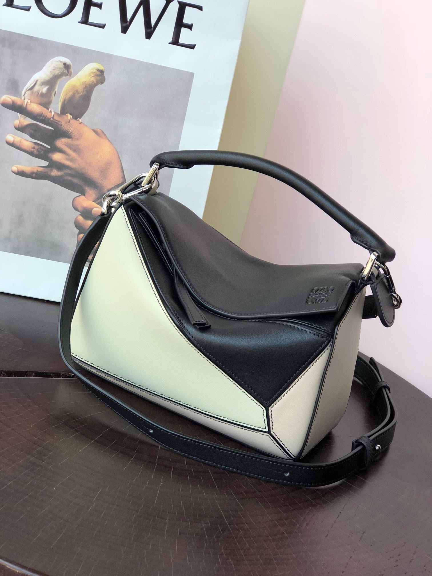 Alternative view of LOE MINI PUZZLE 18 BAG IN BLACK MIX WHITE CALFSKIN