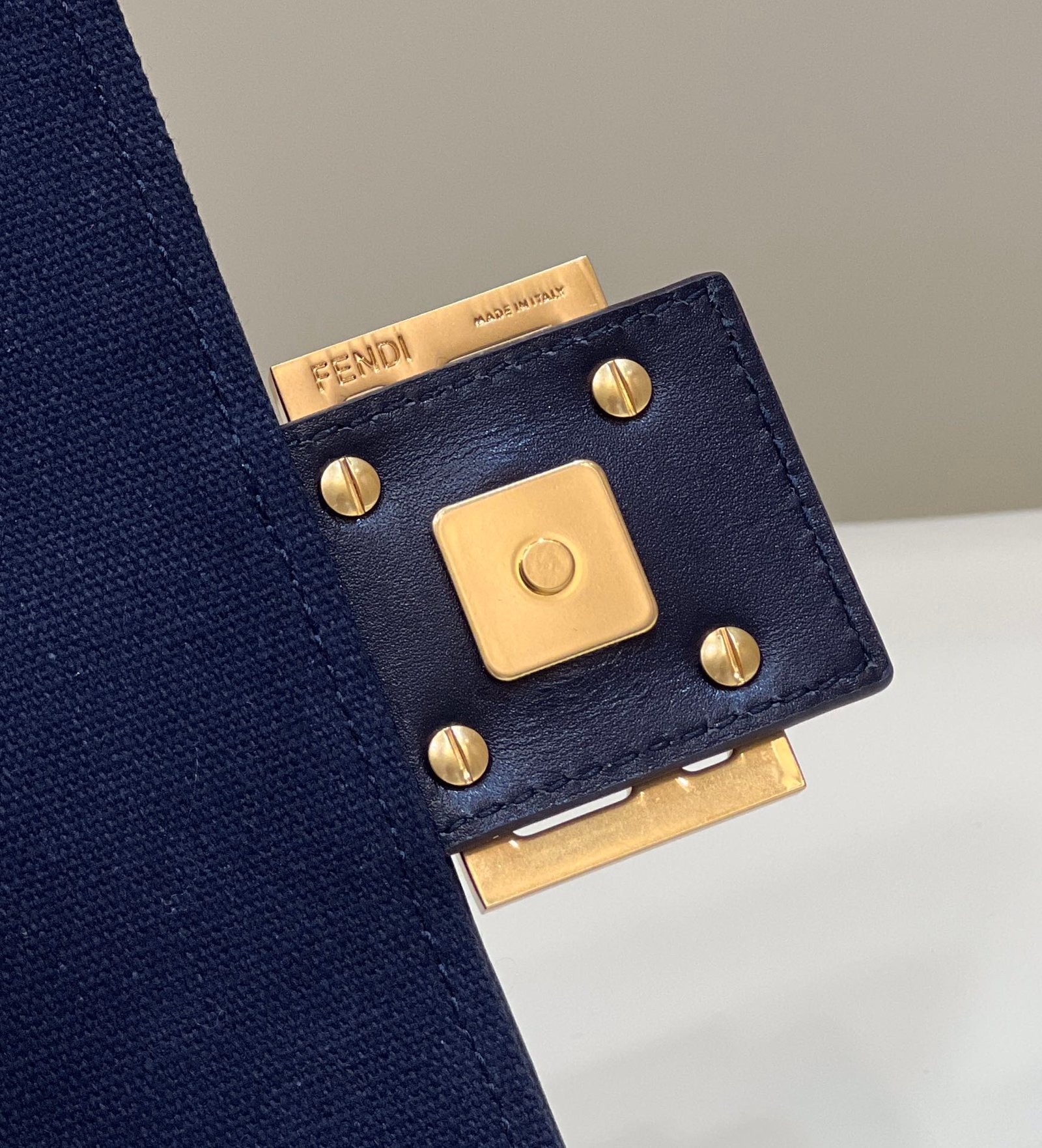 Fendi Baguette 27 Navy Blue Jacquard Fabric Gold - Image 8