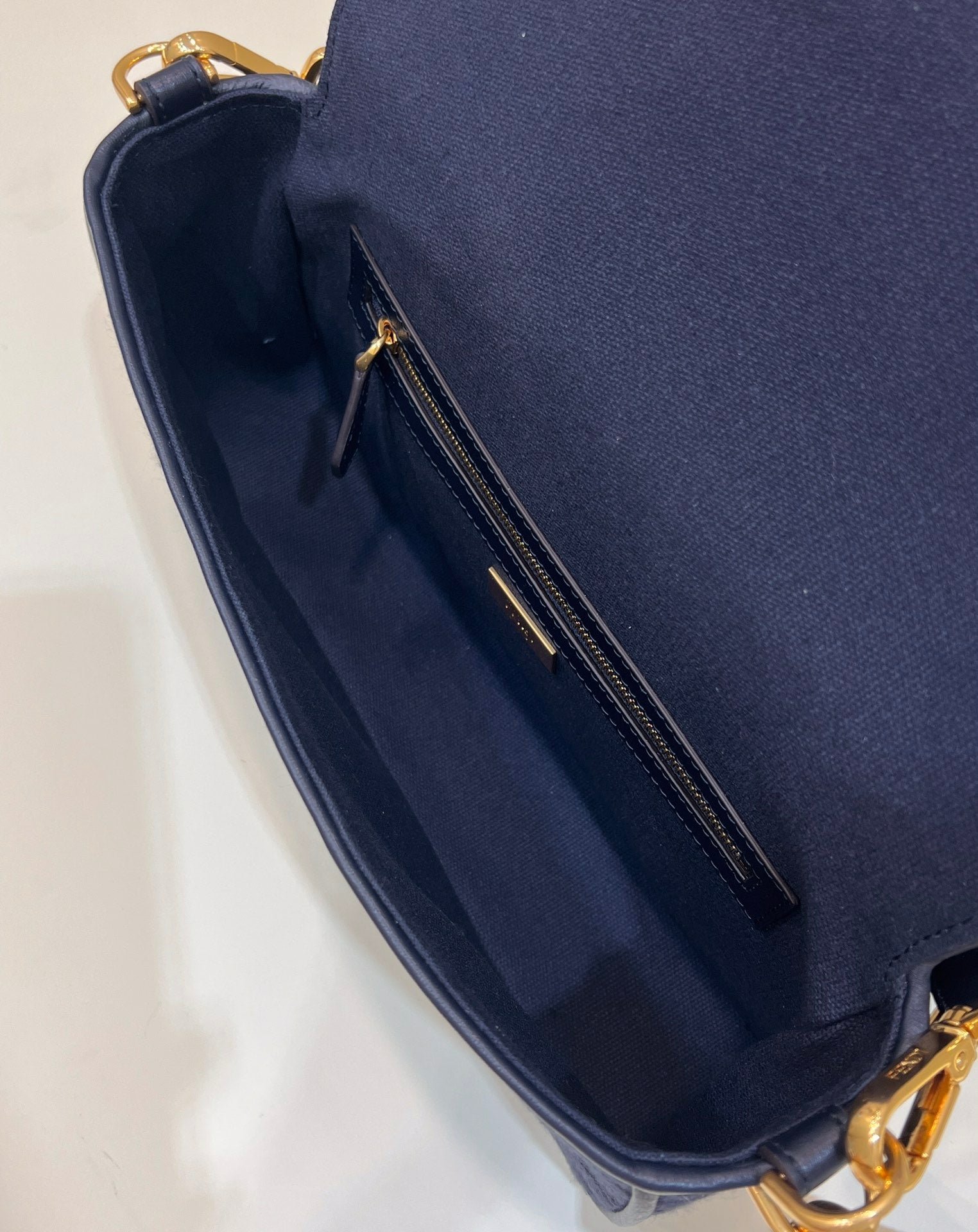 Fendi Baguette 27 Navy Blue Jacquard Fabric Gold - Image 5