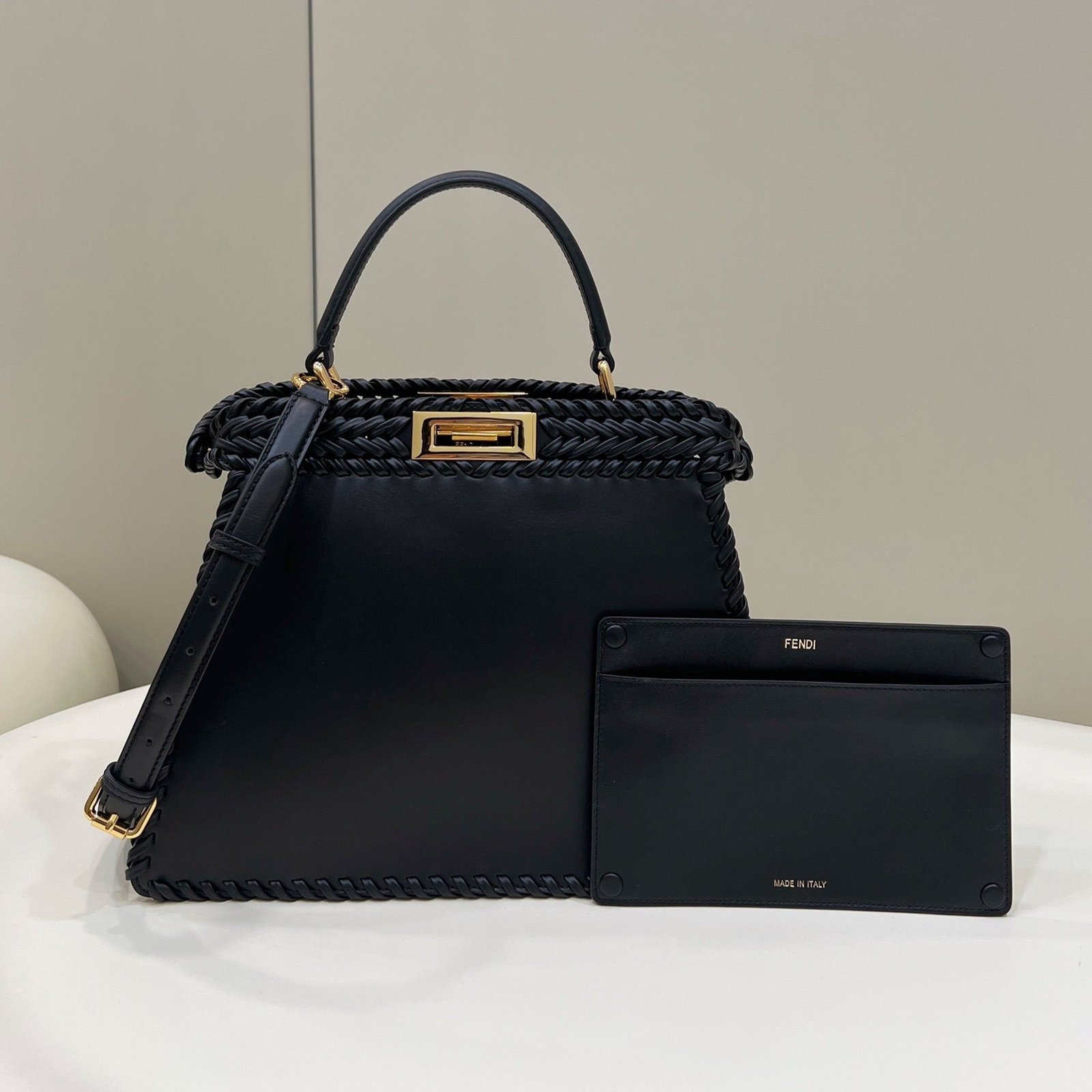 Fendi Peekaboo Iseeu Black Calfskin Woven