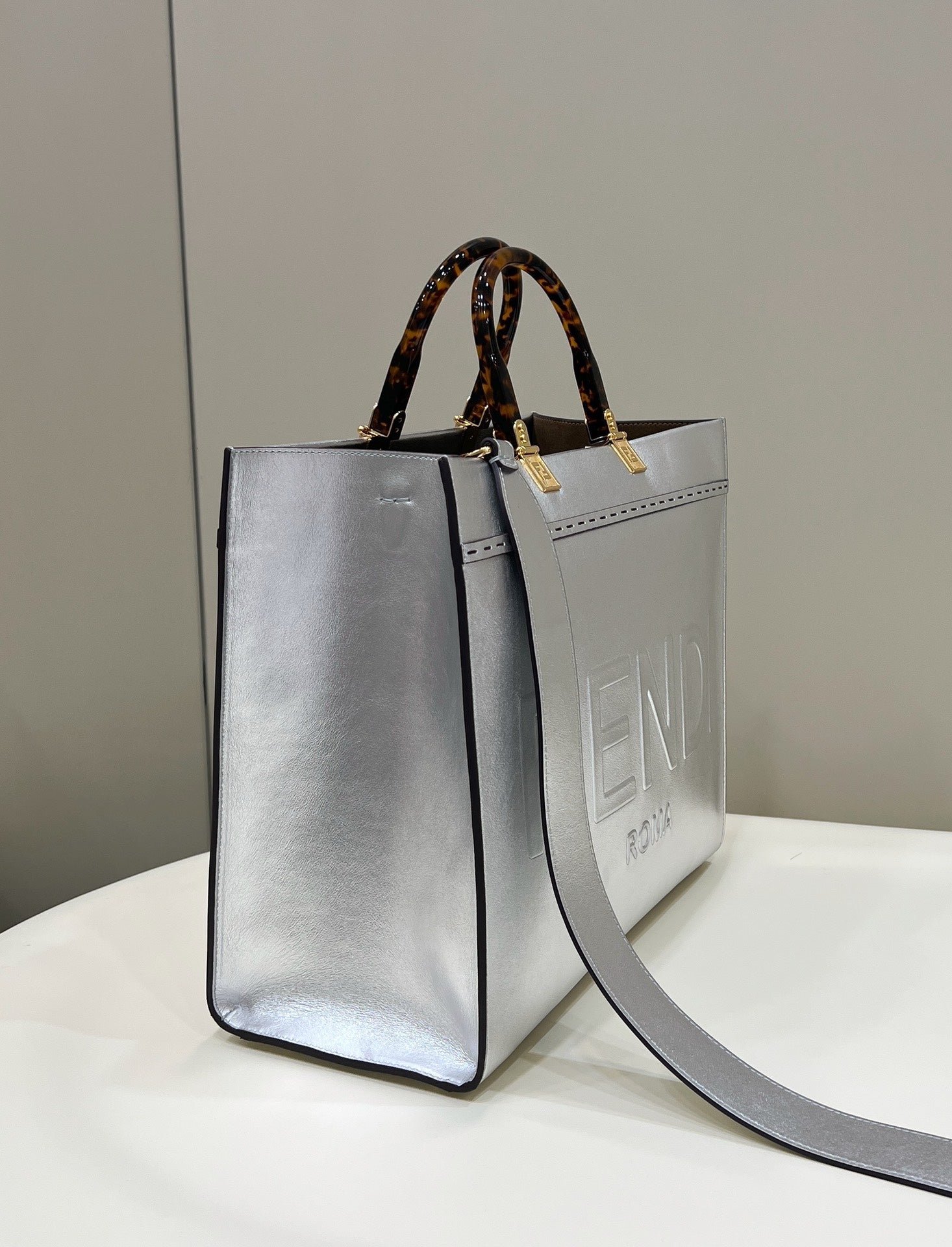 Alternative view of Fendi Shine Large 35 Silver Calfskin Tote Bag