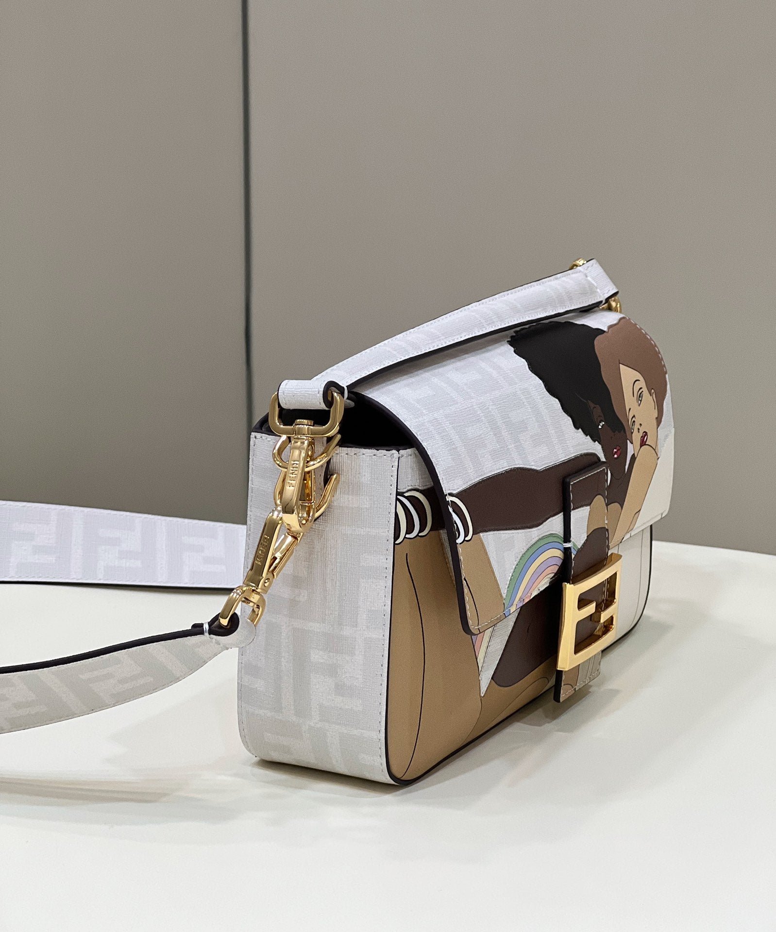 Alternative view of Fendi 27 Baguette White Calfskin Printed