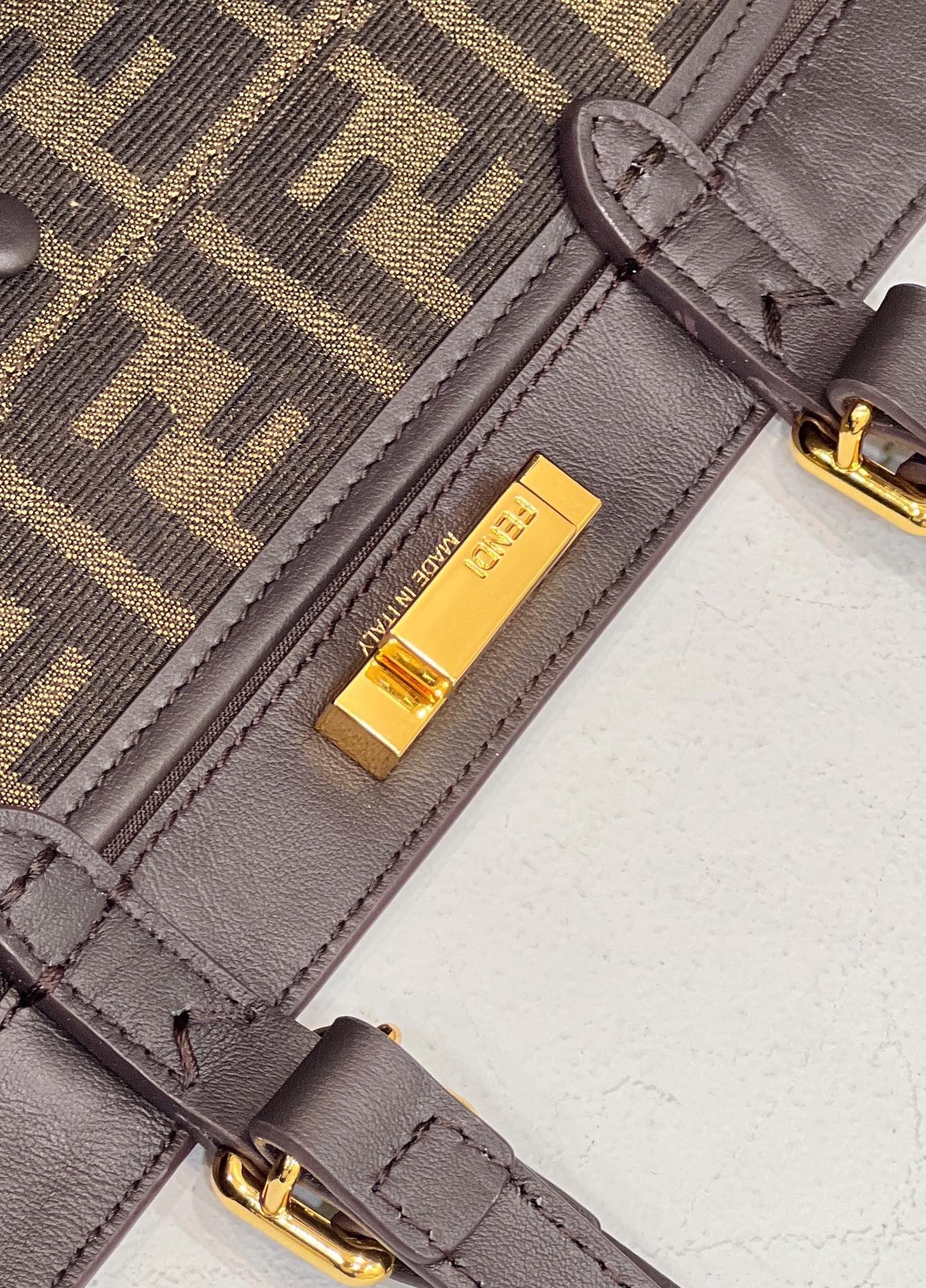 Fendi Tote 41 Brown Black Canvas Gold Hardware - Image 3