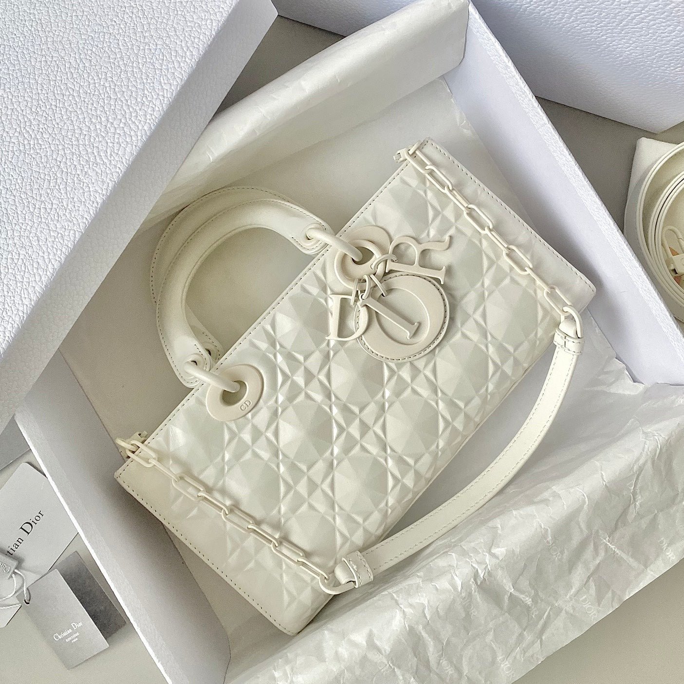 Dior Medium D-Joy 26 White Cannage Calfskin Bag