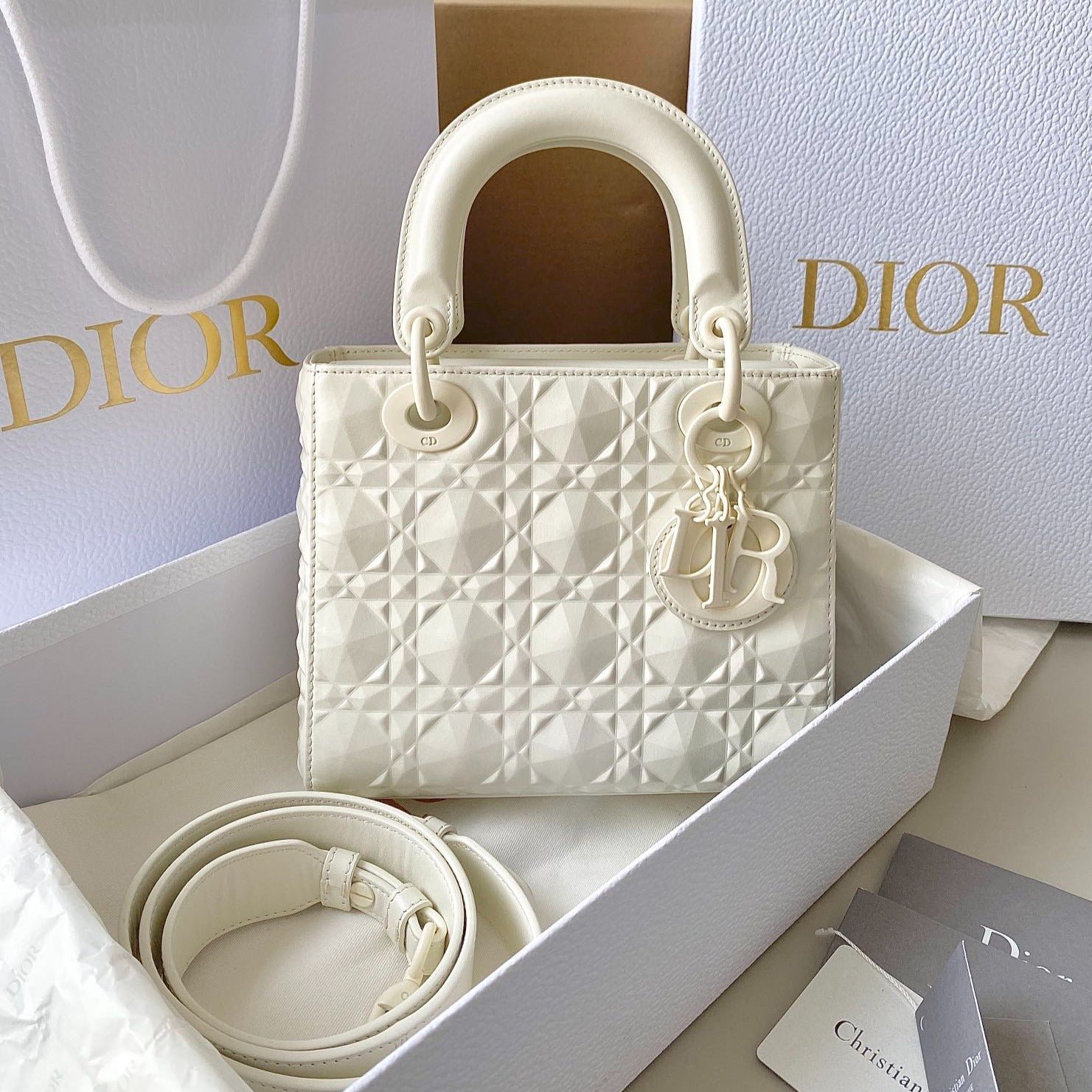 Dior Lady Series White Cannage Lambskin Bag