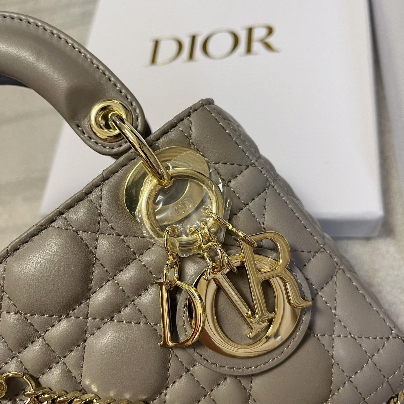 Dior Mini Lady Brown Grey Lambskin Quilted Handbag - Image 3