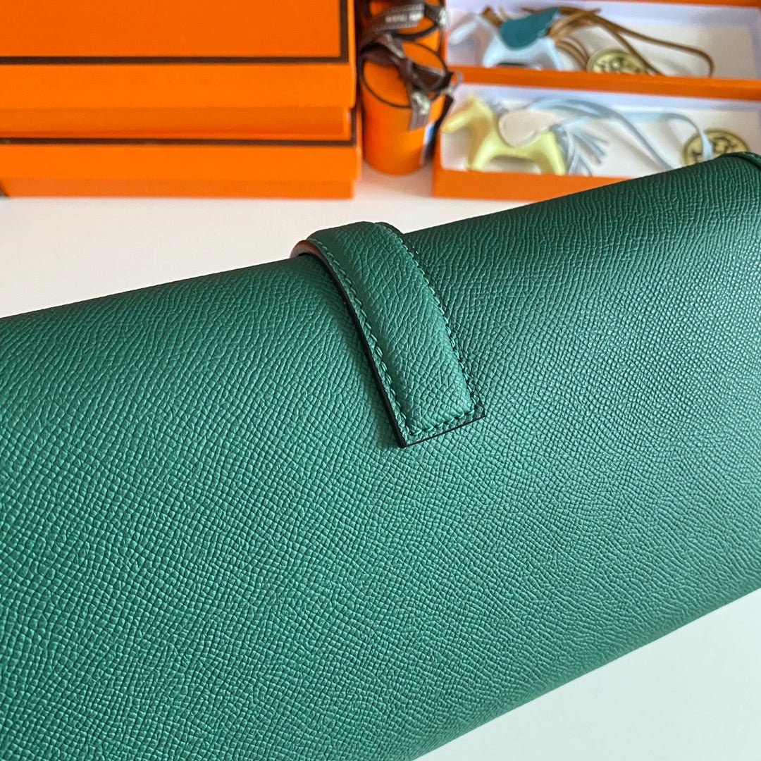 HERMES JIGE ELAN 29 CLUTCH IN FOREST GREEN CALFSKIN - Image 8