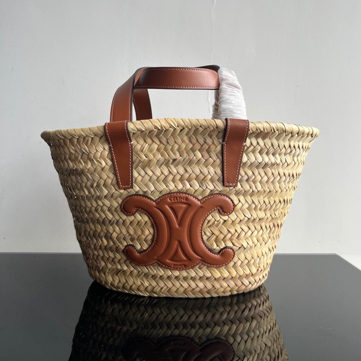 Celine Triomphe 35 Raffia Tote Bag
