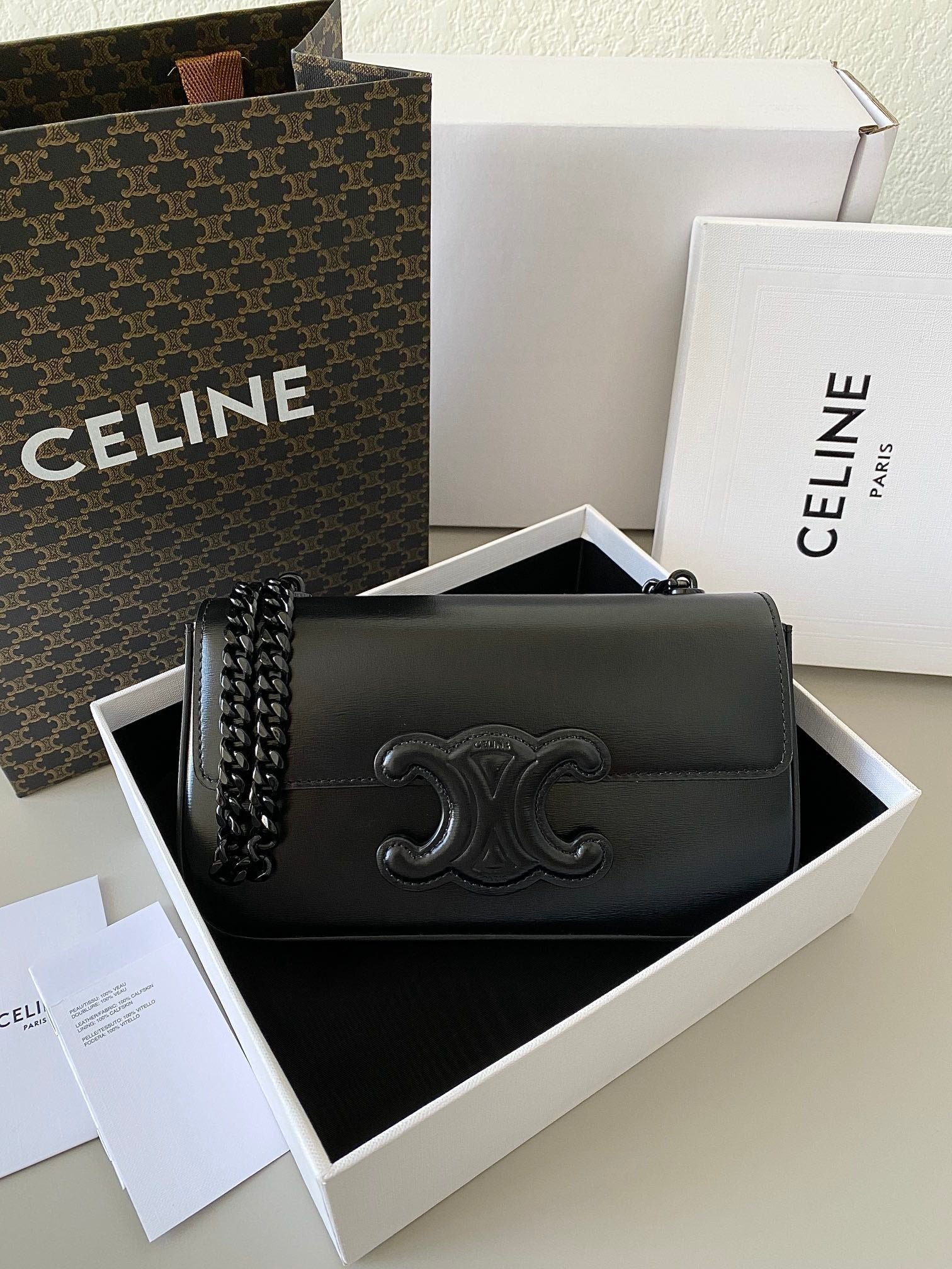 Alternative view of Celine Triomphe Chain Calfskin Shoulder Bag