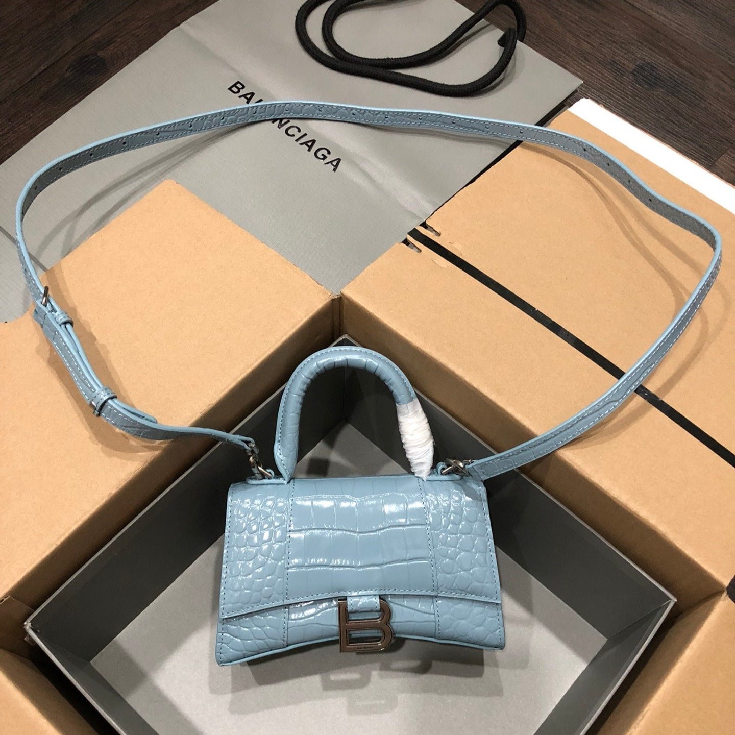 Balenciaga Hourglass Mini 19cm Light Blue Croc