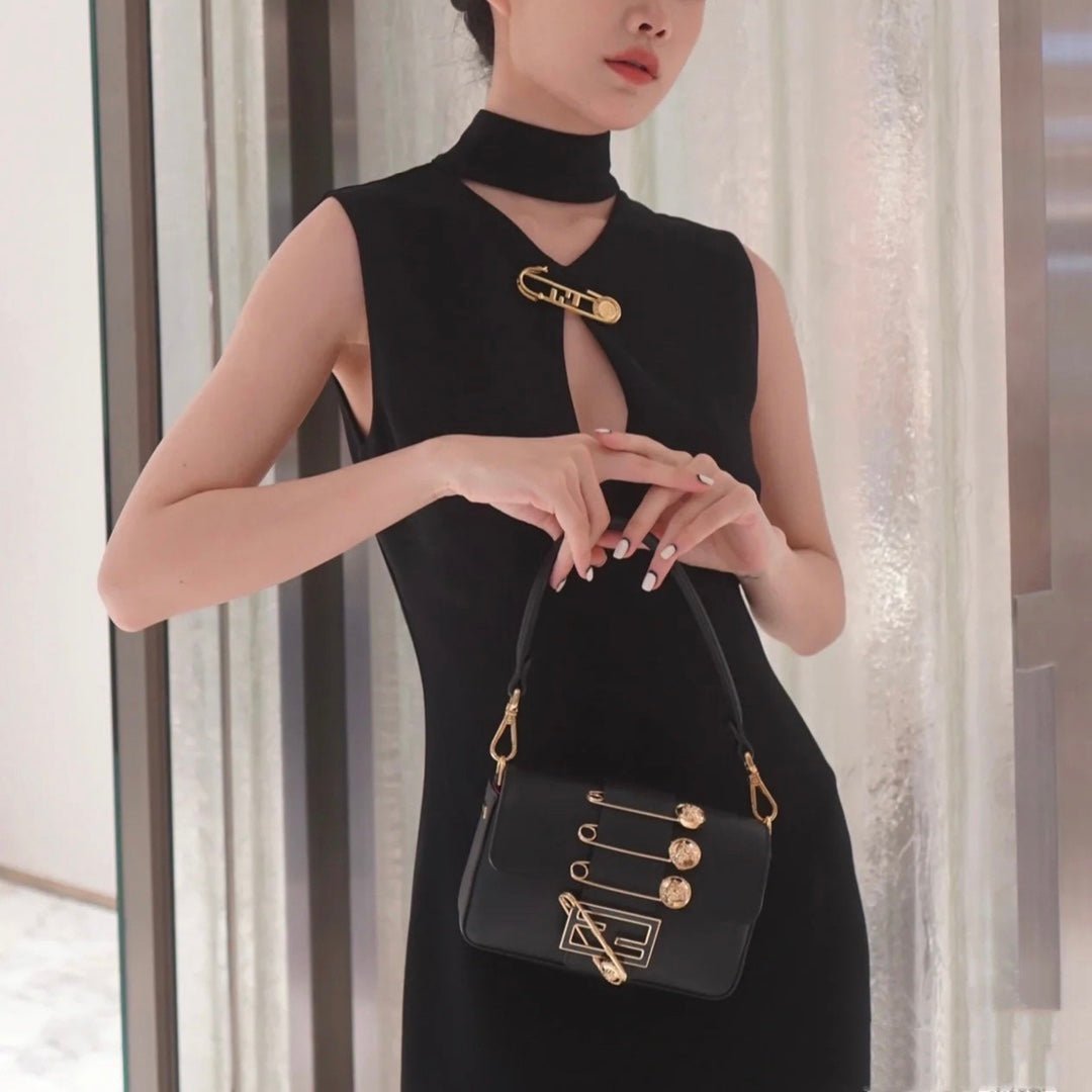 Fendi Fendace Brooch Mini 20 Baguette Black Calfskin