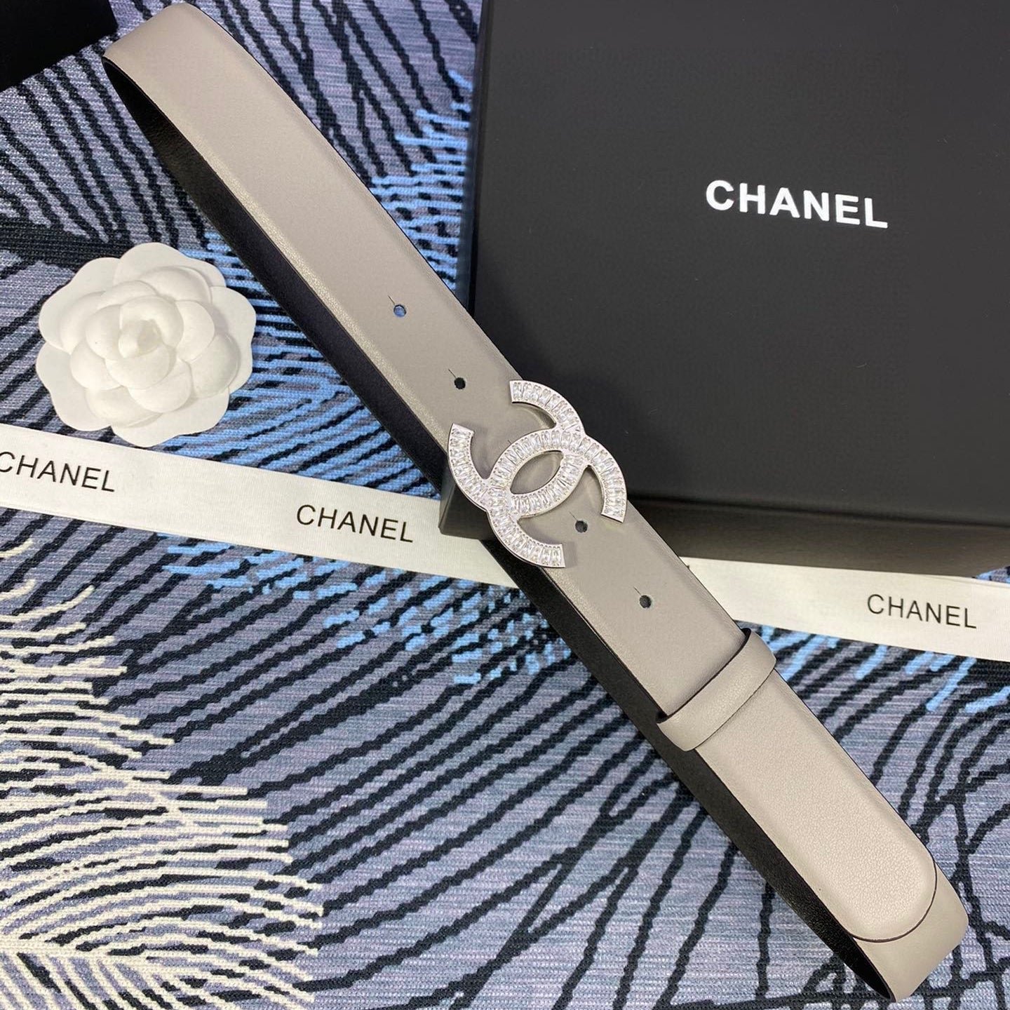 Chanel Grey Silver Crystal Belt