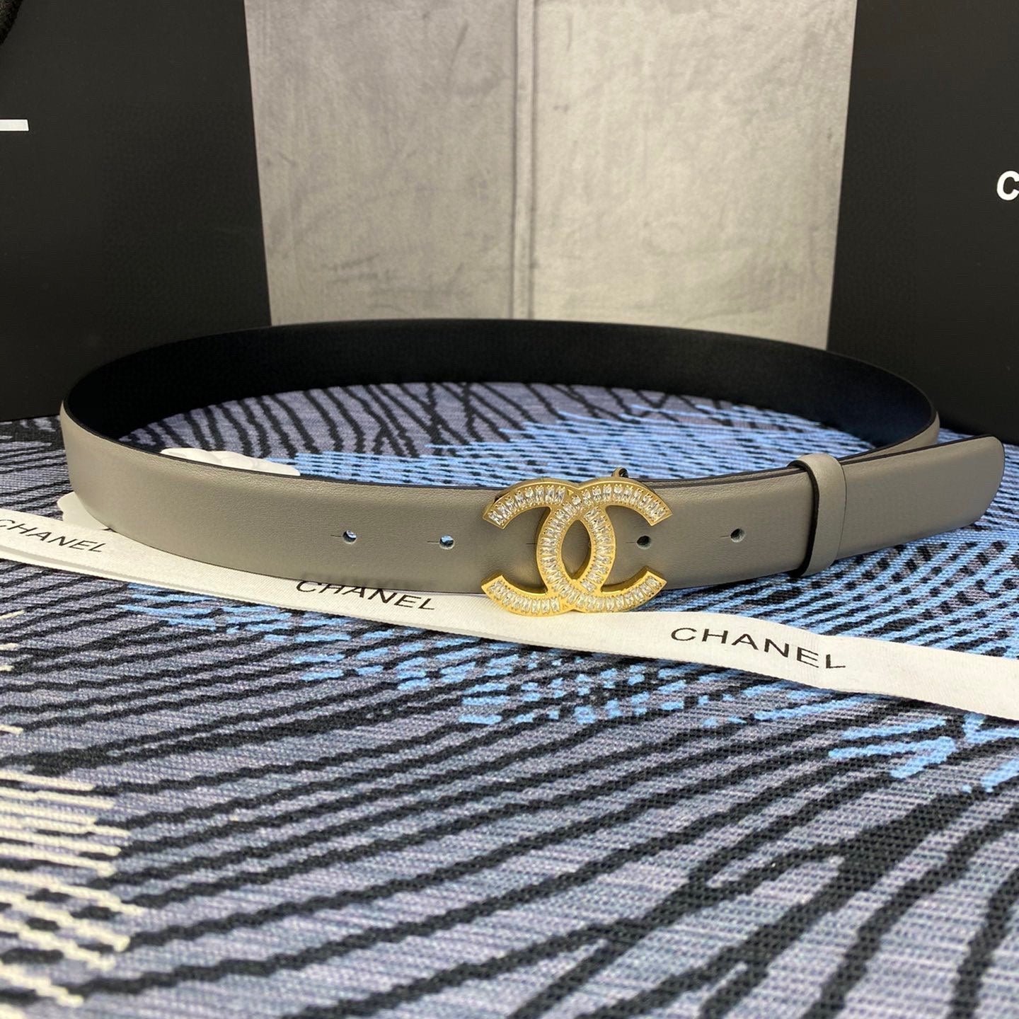 Chanel Grey Gold Crystal Belt