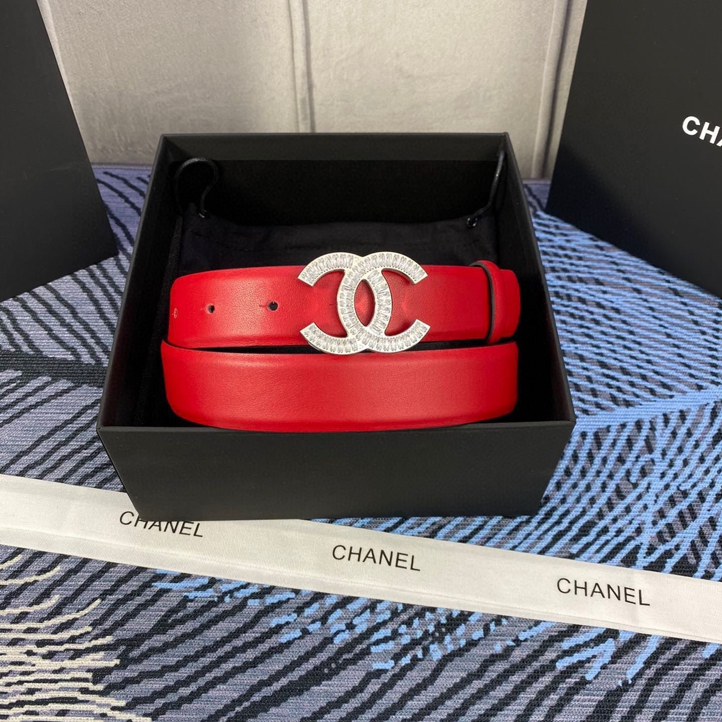 Chanel Red Crystal Leather Belt