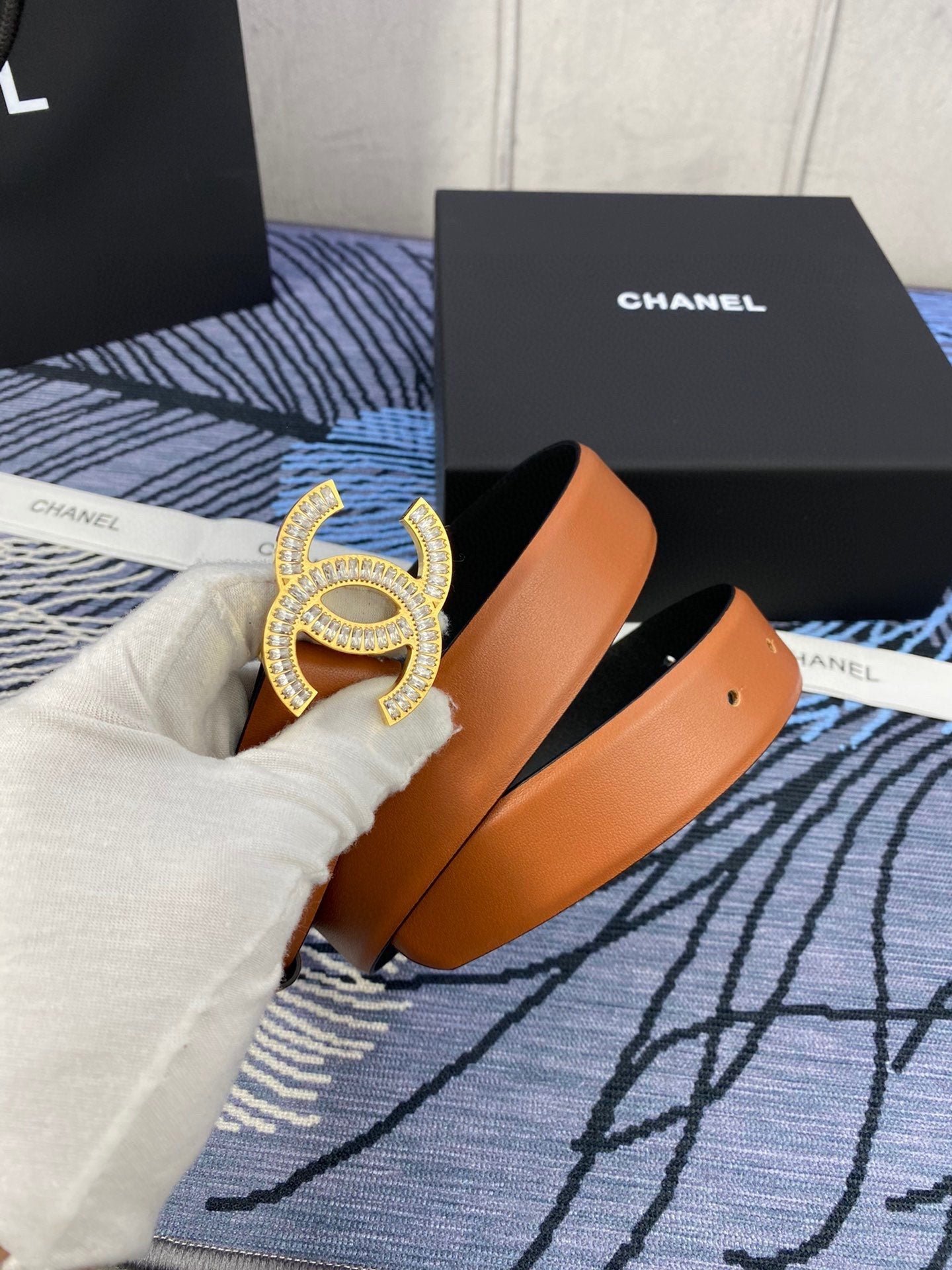 Alternative view of Chanel Tan Leather Crystal Belt