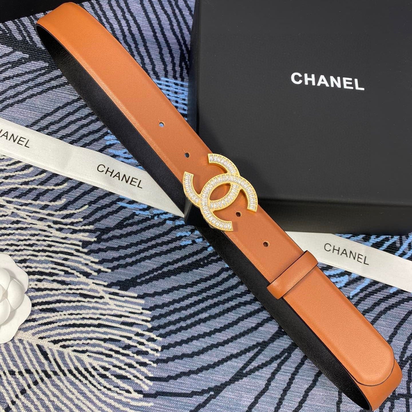 Chanel Tan Leather Crystal Belt