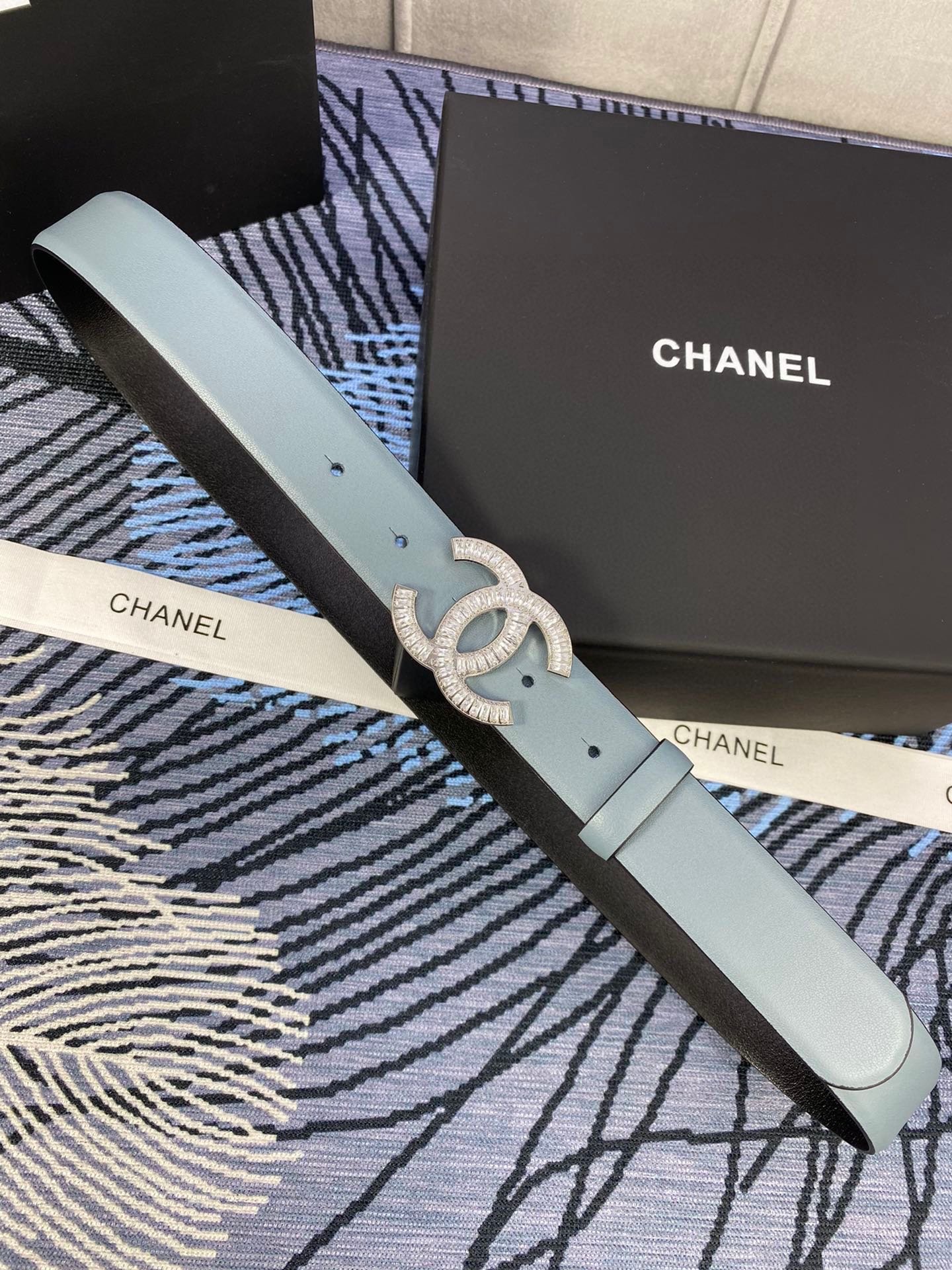 Alternative view of Chanel Blue Leather Crystal Belt