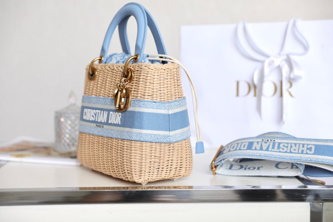 Alternative view of Dior Lady 24 Blue Jacquard Wicker Basket Tote Bag