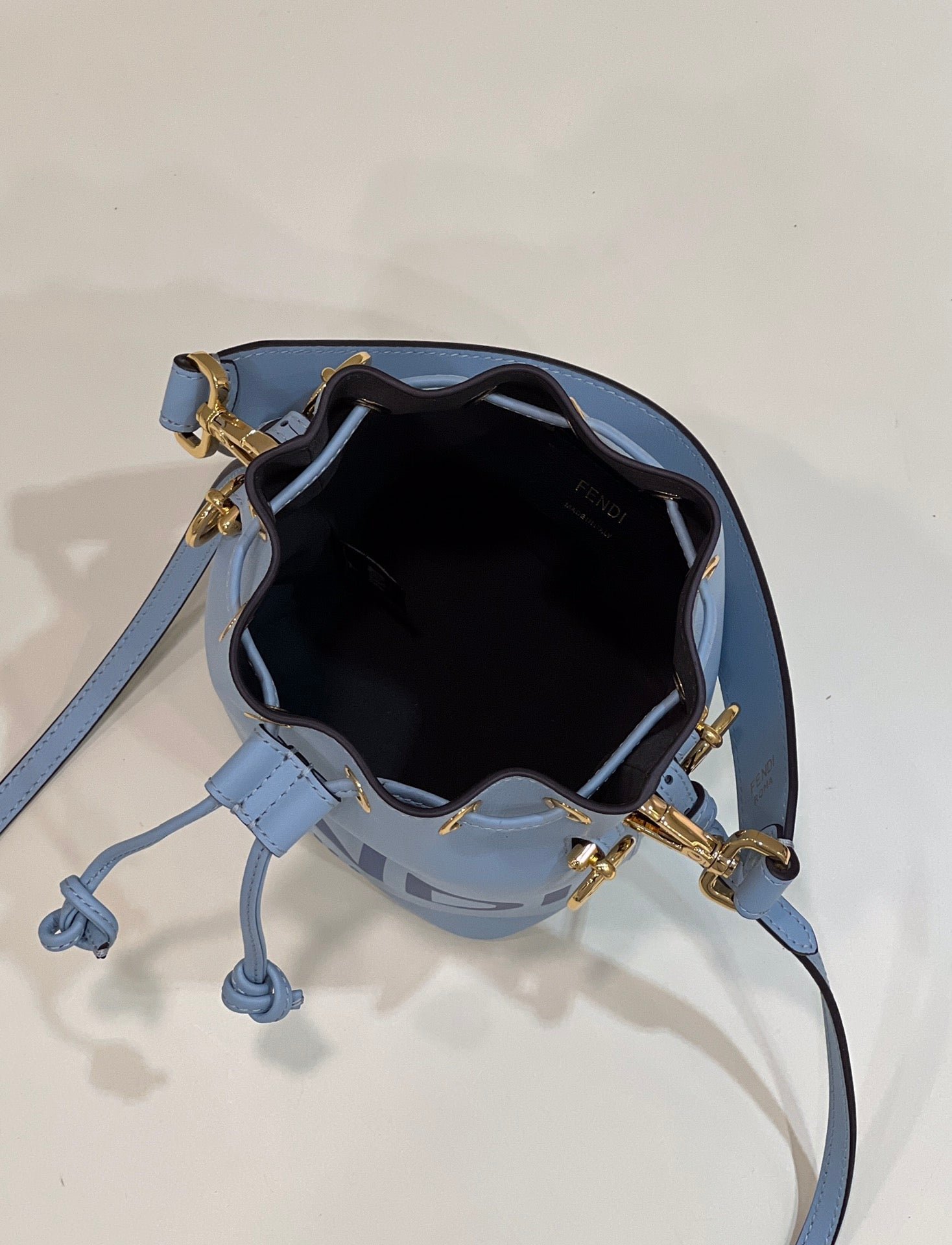Fendi Mon Tresor Mini 18 Light Blue Calfskin Bucket - Image 8