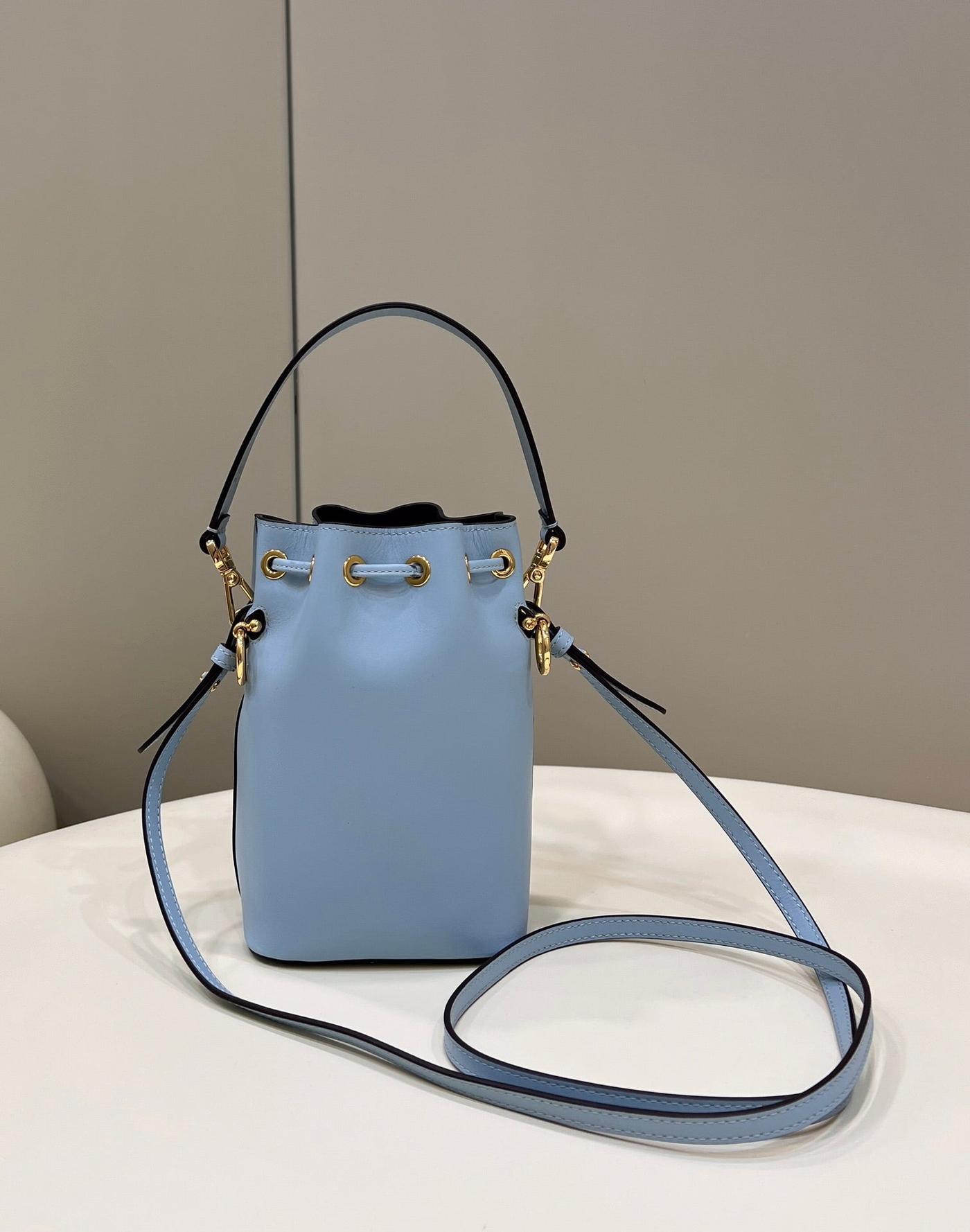 Fendi Mon Tresor Mini 18 Light Blue Calfskin Bucket - Image 3